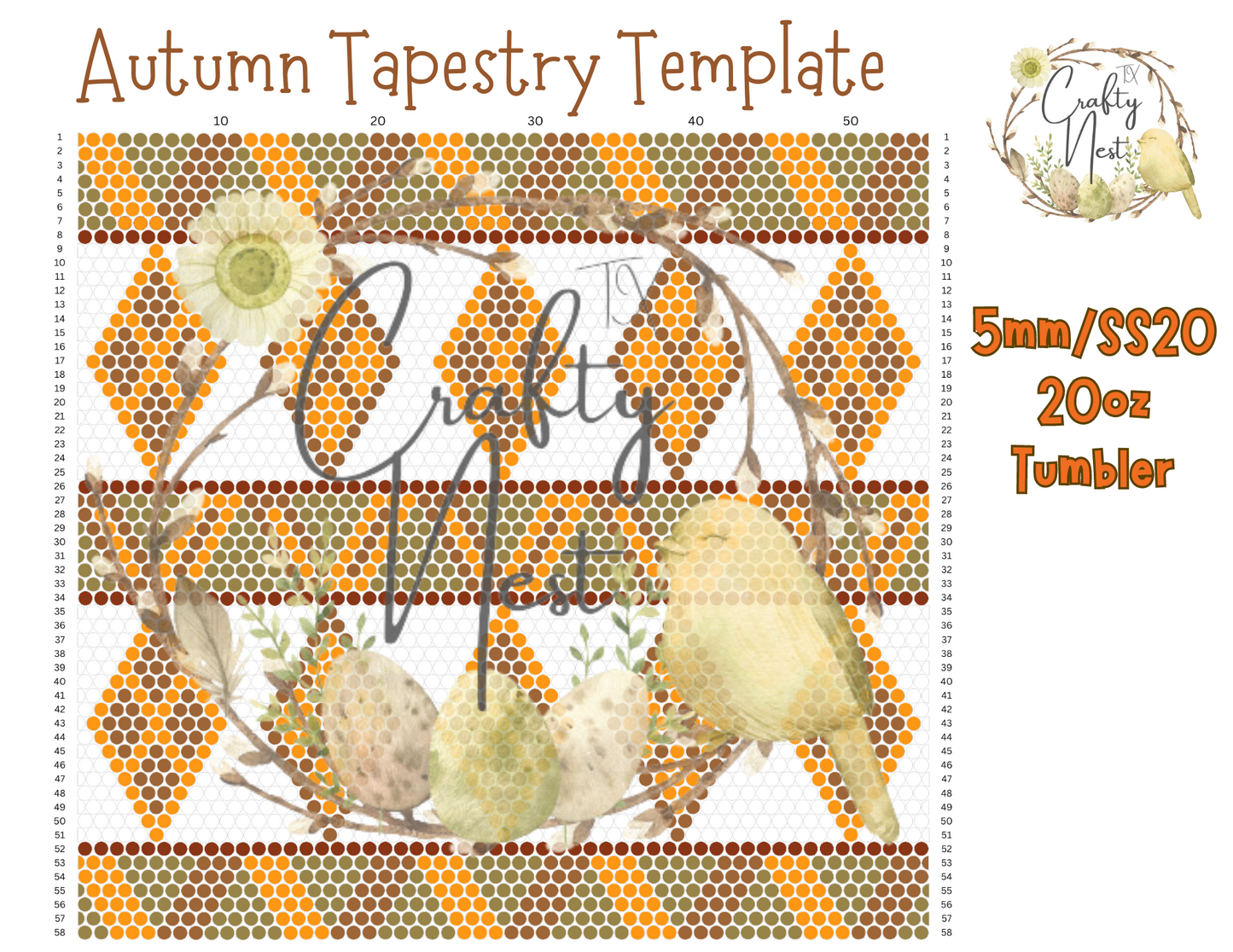 5mm Autumn Tapestry Rhinestone Tumbler Template