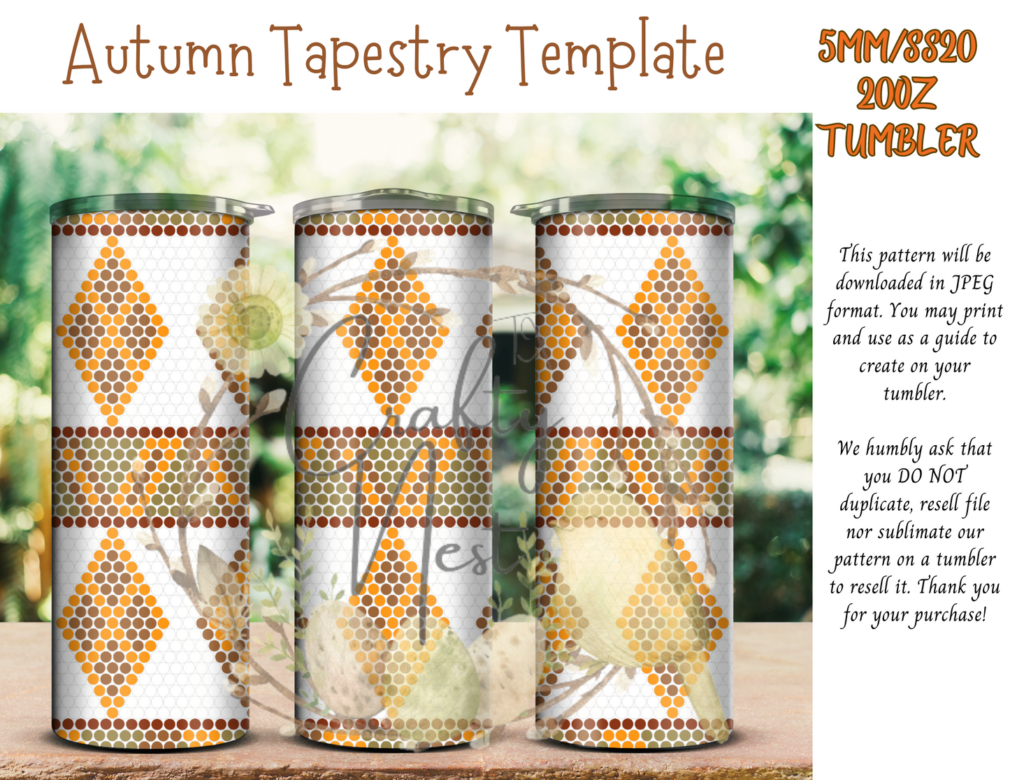 5mm Autumn Tapestry Rhinestone Tumbler Template
