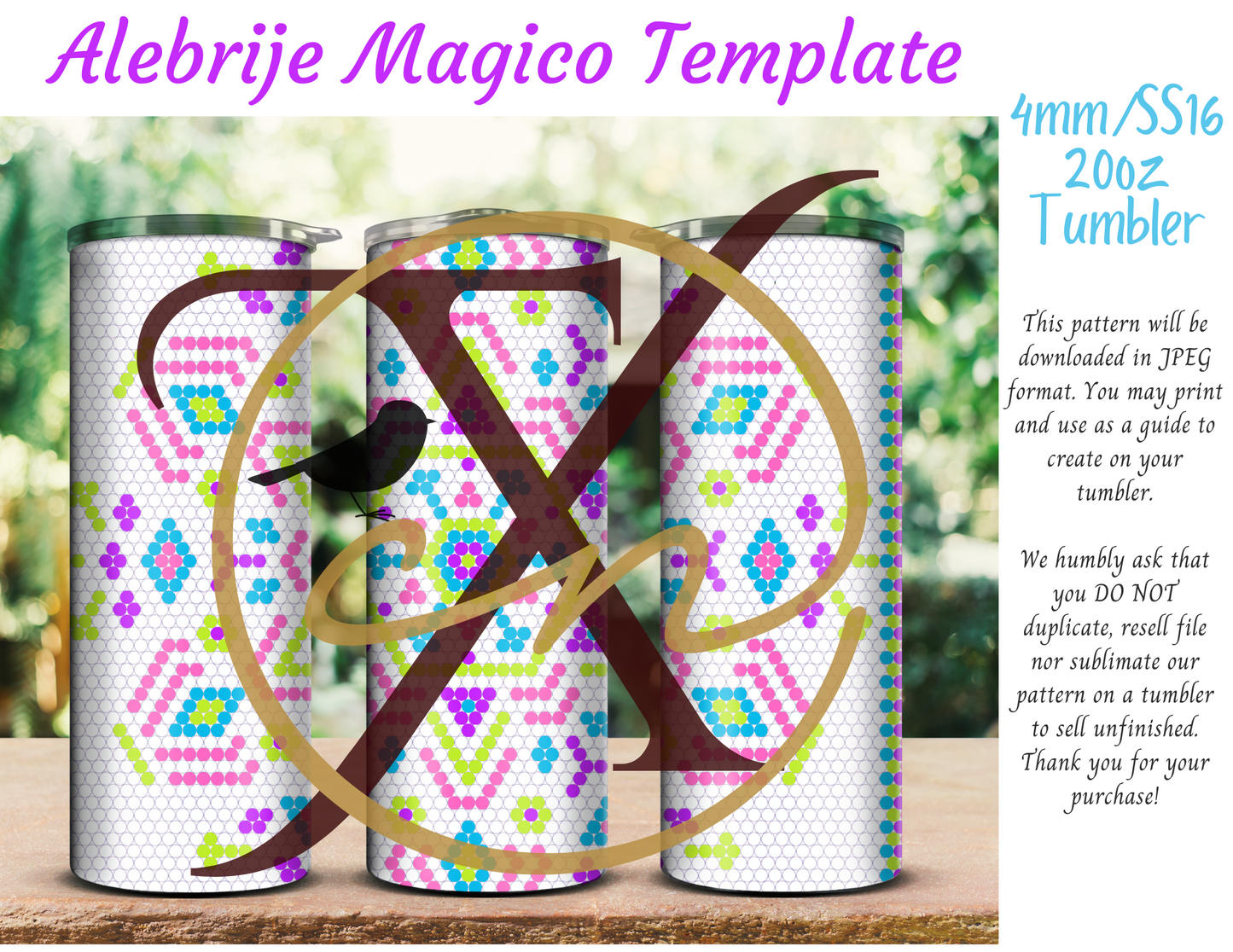 4mm Alebrije Magico Rhinestone Tumbler Template