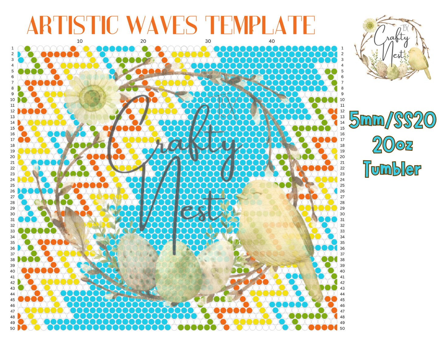 5mm Artistic Waves Rhinestone Tumbler Template