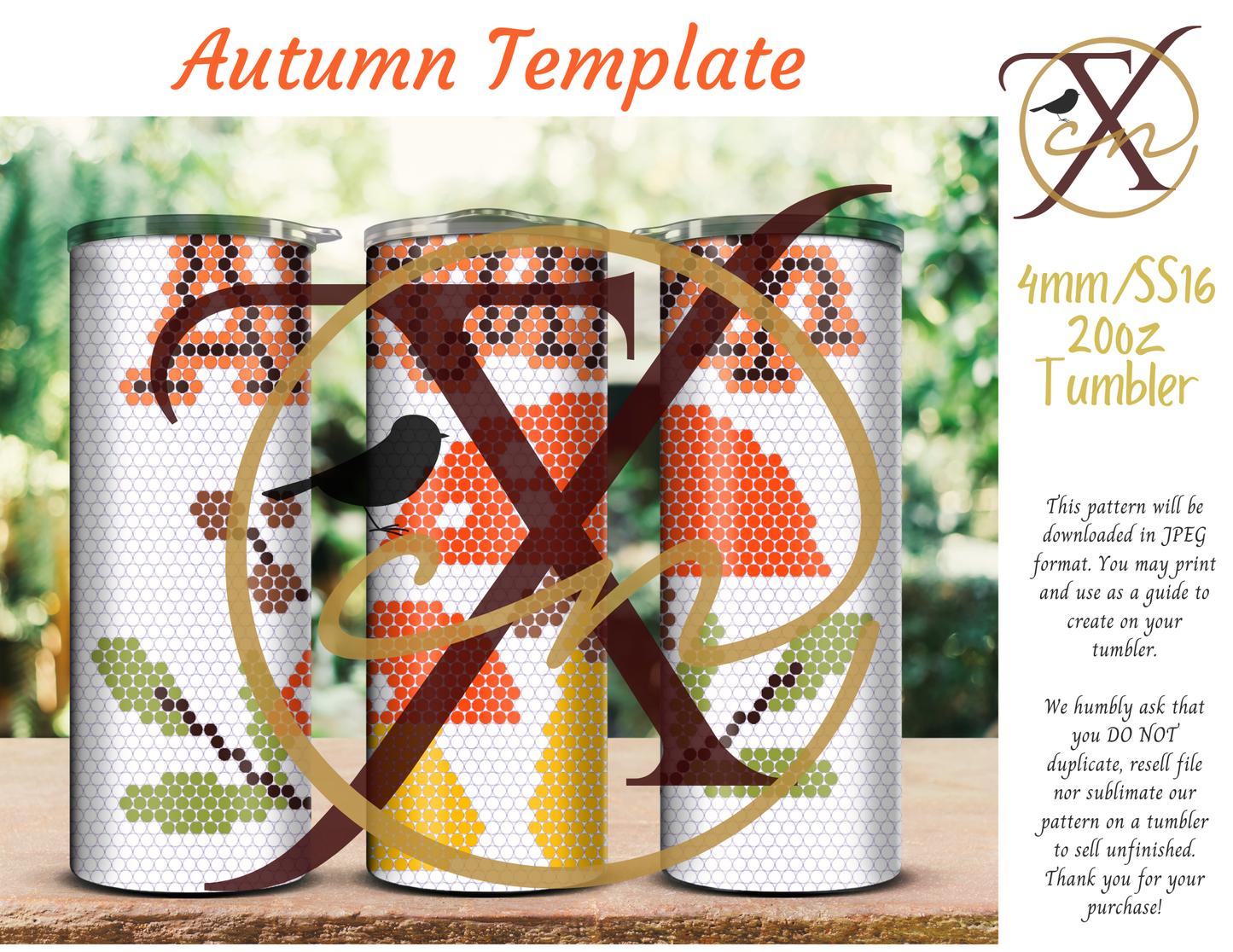 4mm Autumn Rhinestone Tumbler Template