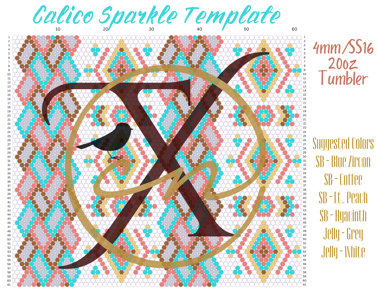 4mm Calico Sparkle Rhinestone Tumbler Template