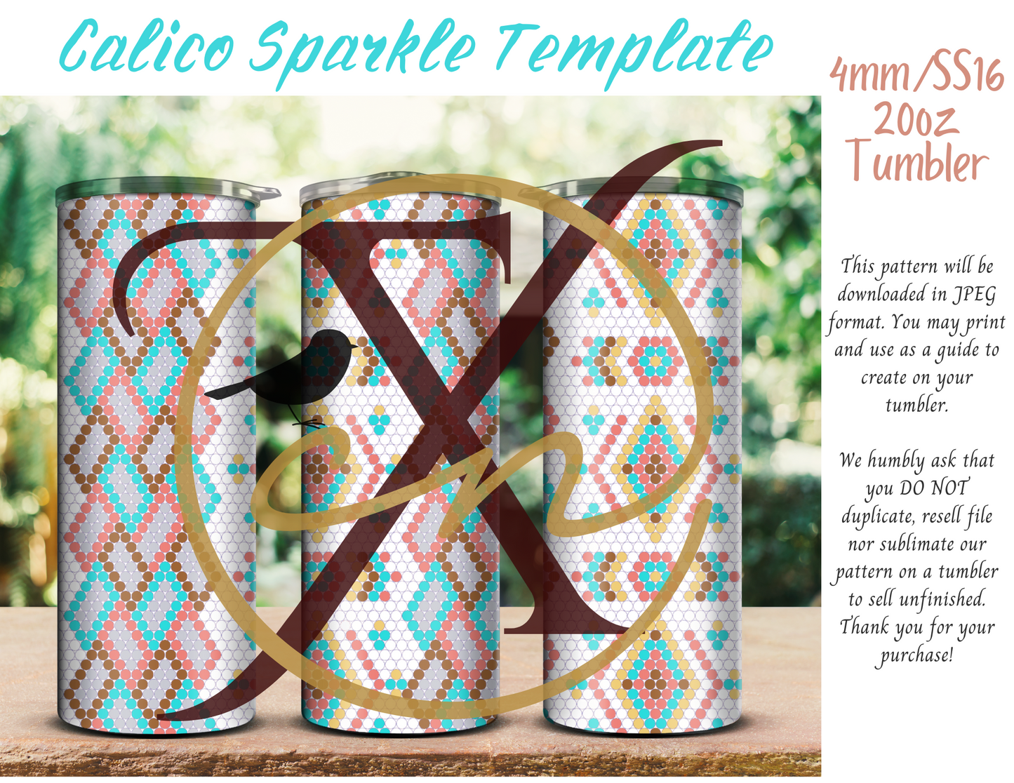 4mm Calico Sparkle Rhinestone Tumbler Template