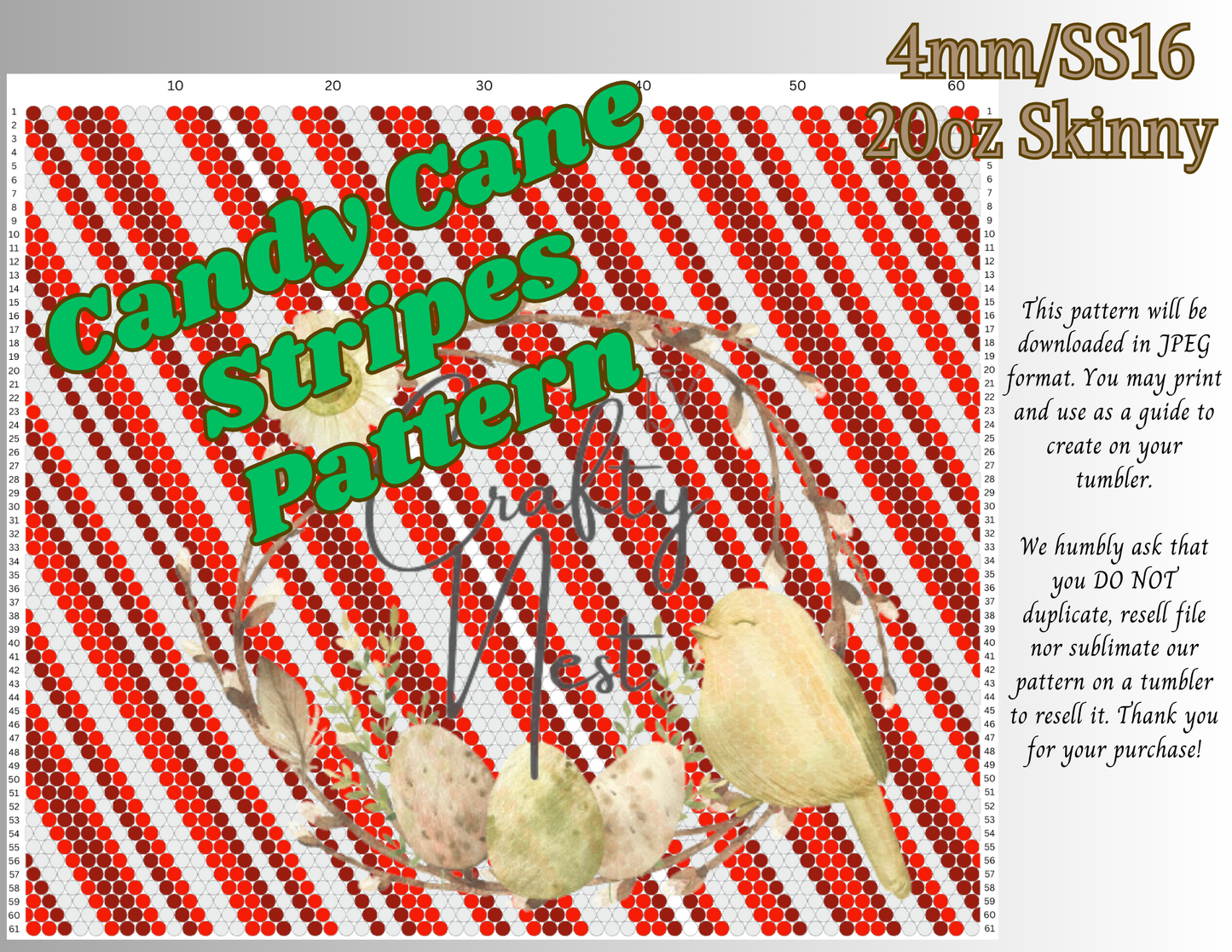 4mm Candy Cane Stripes Rhinestone Tumbler Template