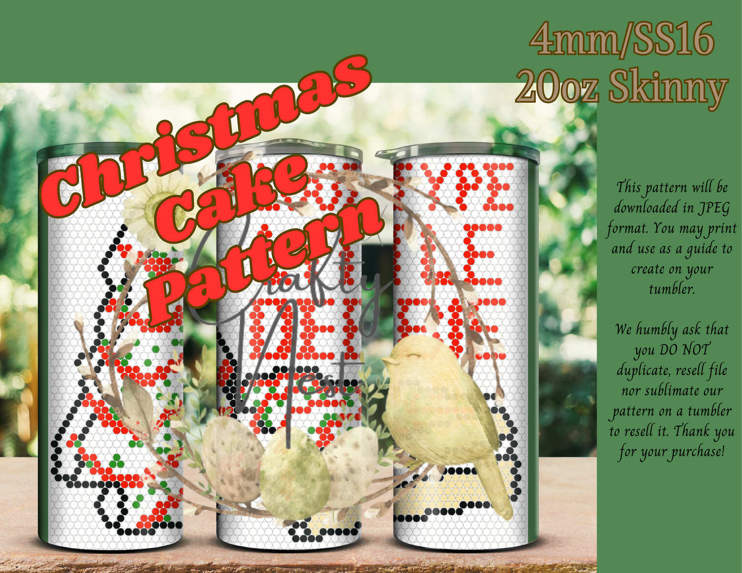 4mm Christmas Cake Rhinestone Tumbler Template