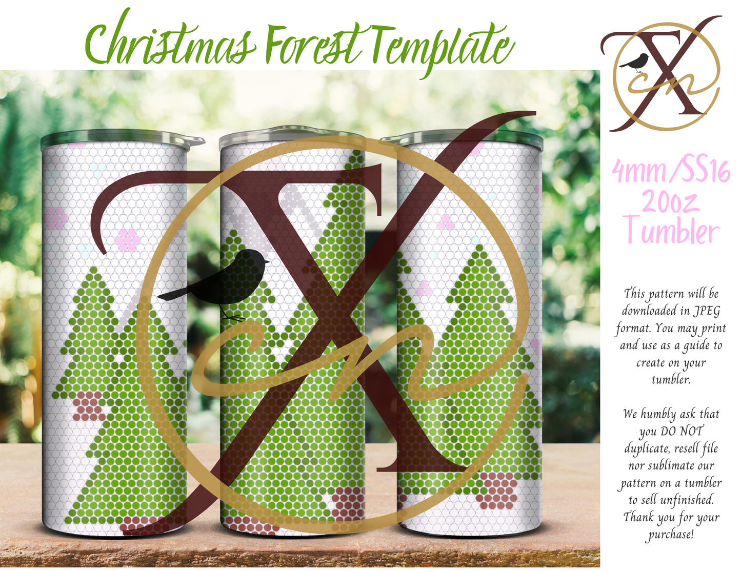 4mm Christmas Forest Rhinestone Tumbler Template