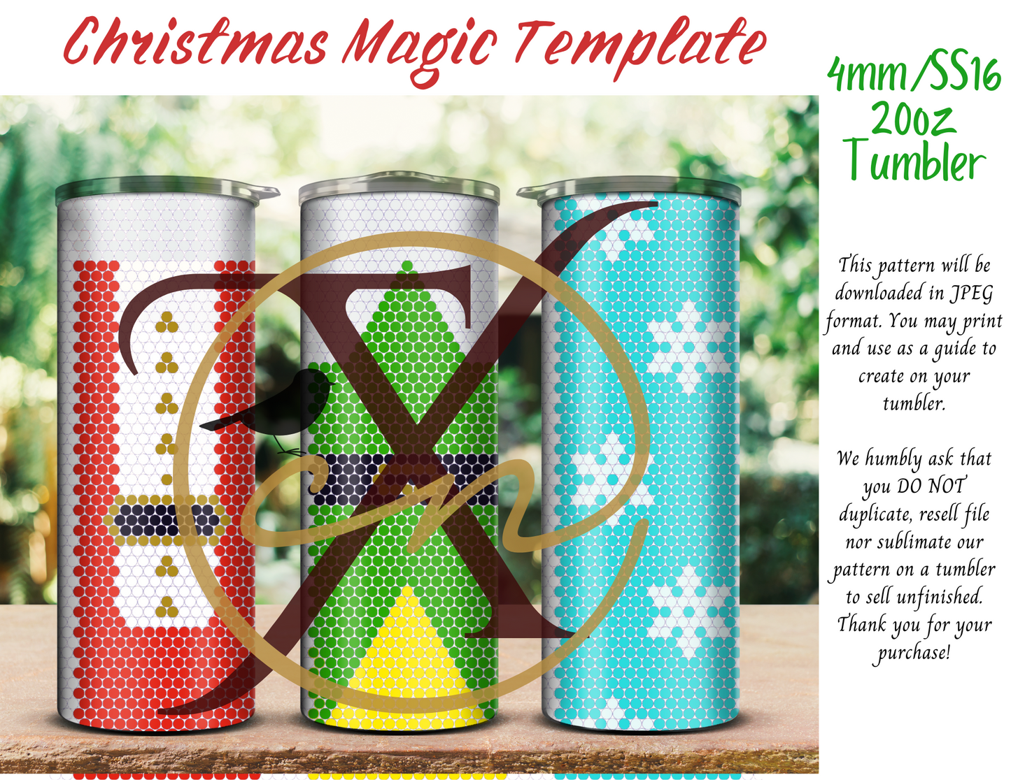 4mm Christmas Magic Rhinestone Tumbler Template