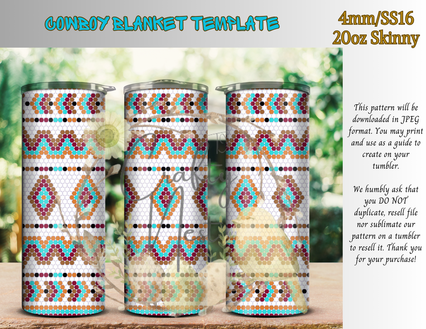 4mm Cowboy Blanket Rhinestone Tumbler Template