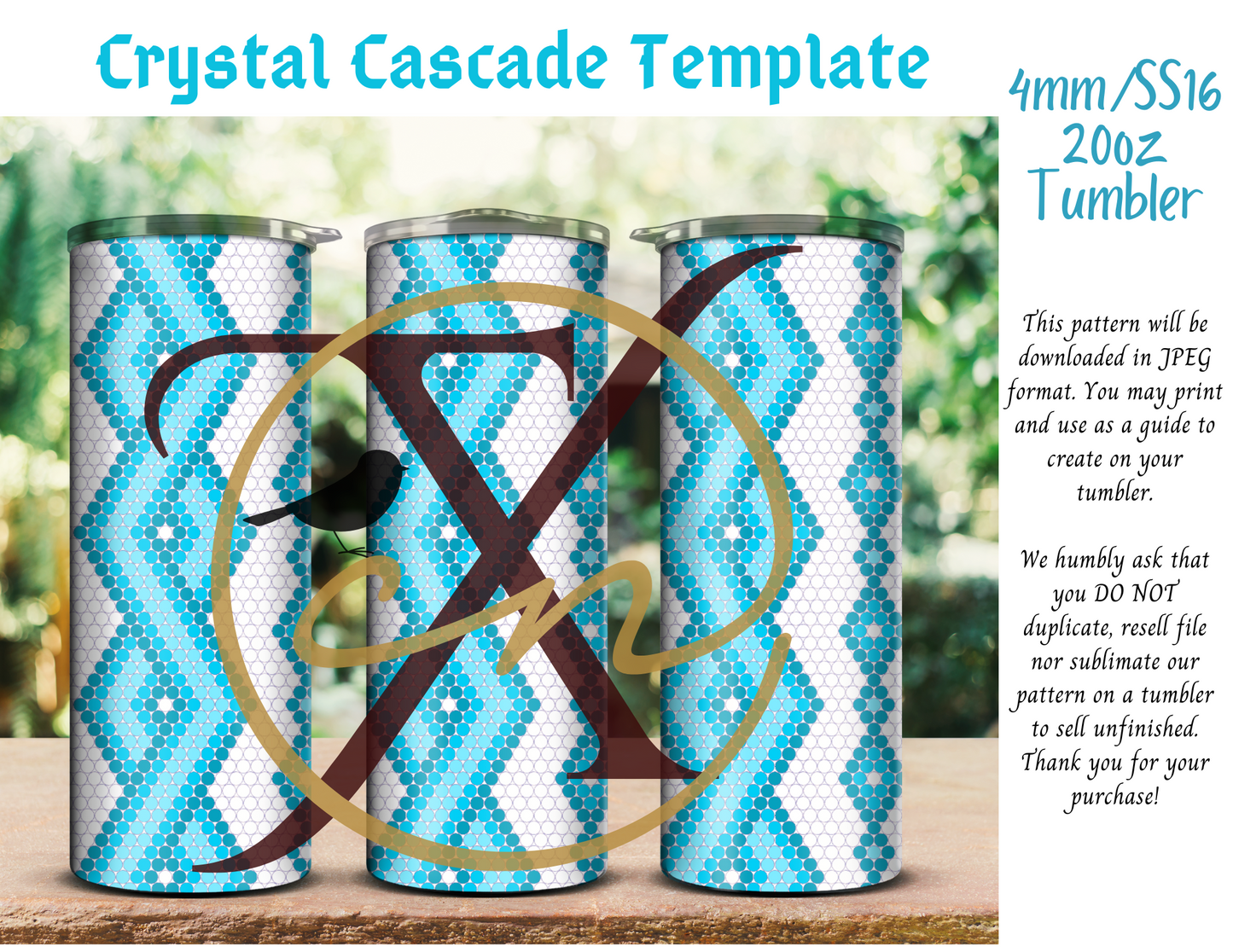 4mm Crystal Cascade Rhinestone Tumbler Template