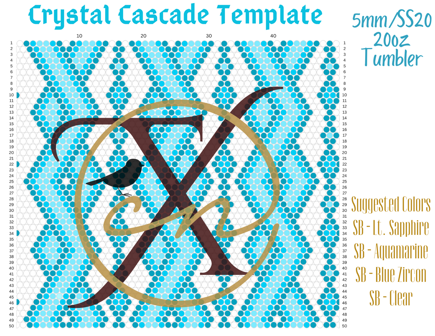 5mm Crystal Cascade Rhinestone Tumbler Template