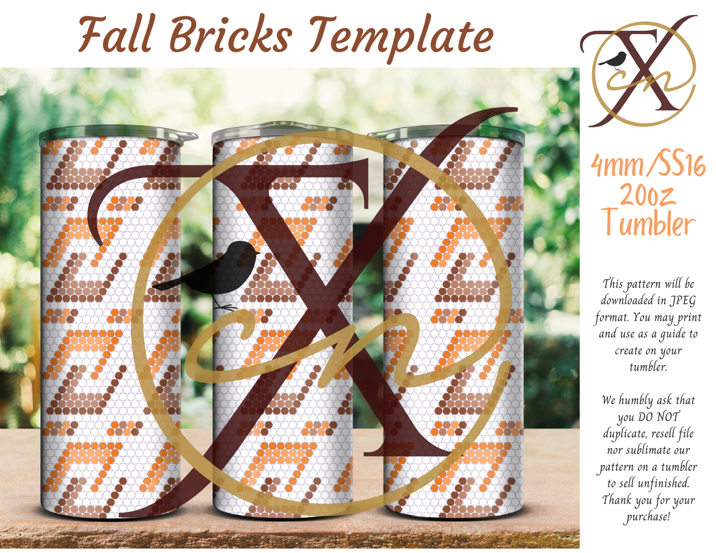 4mm Fall Bricks Rhinestone Tumbler Template