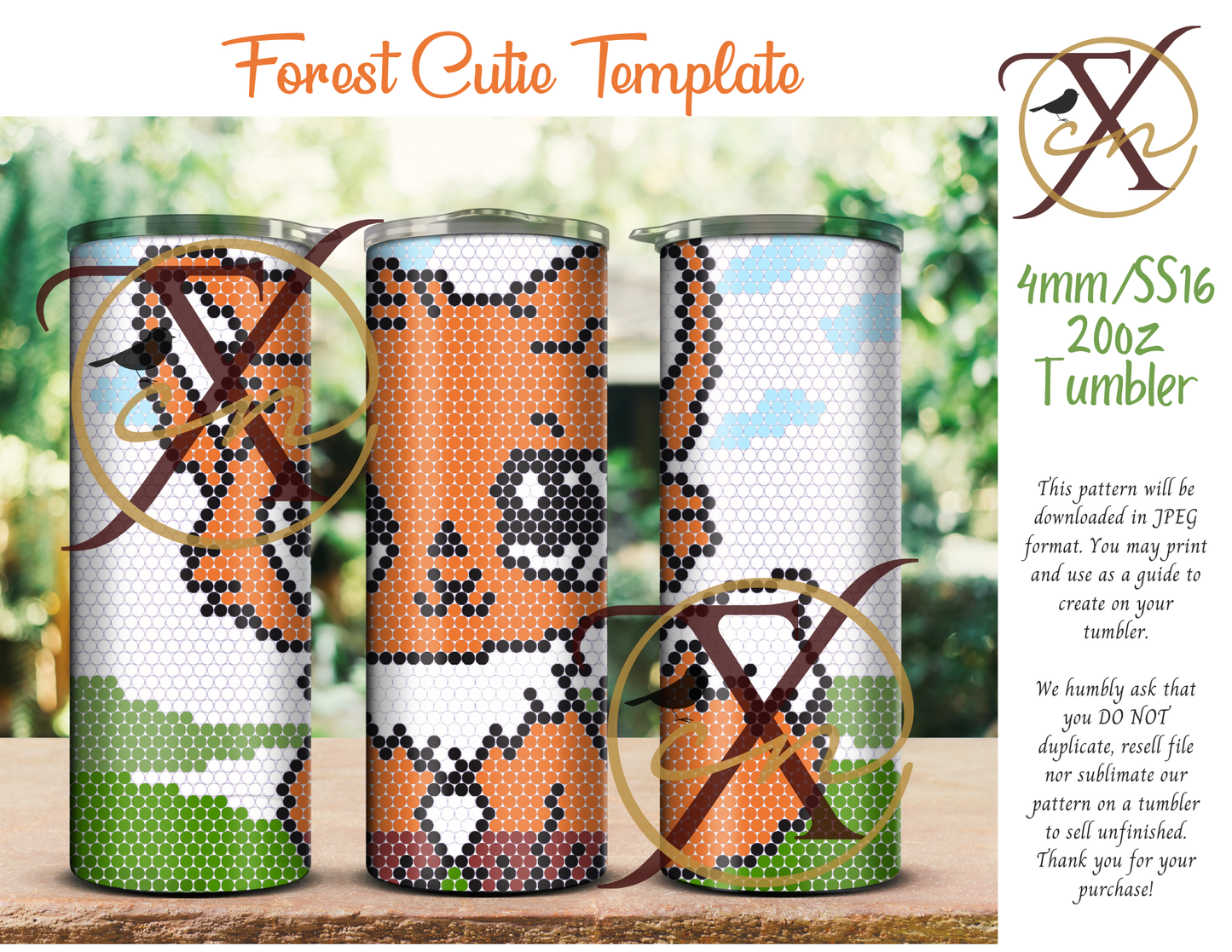 4mm Forest Cutie Rhinestone Tumbler Template