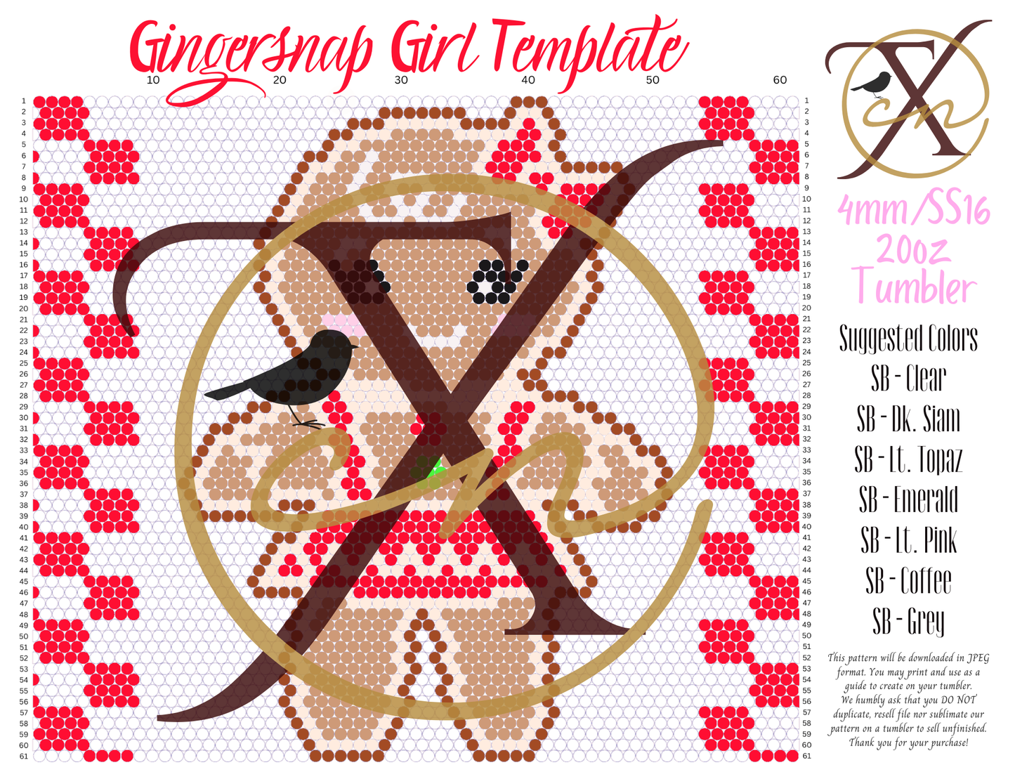 4mm Gingersnap Girl Rhinestone Tumbler Template