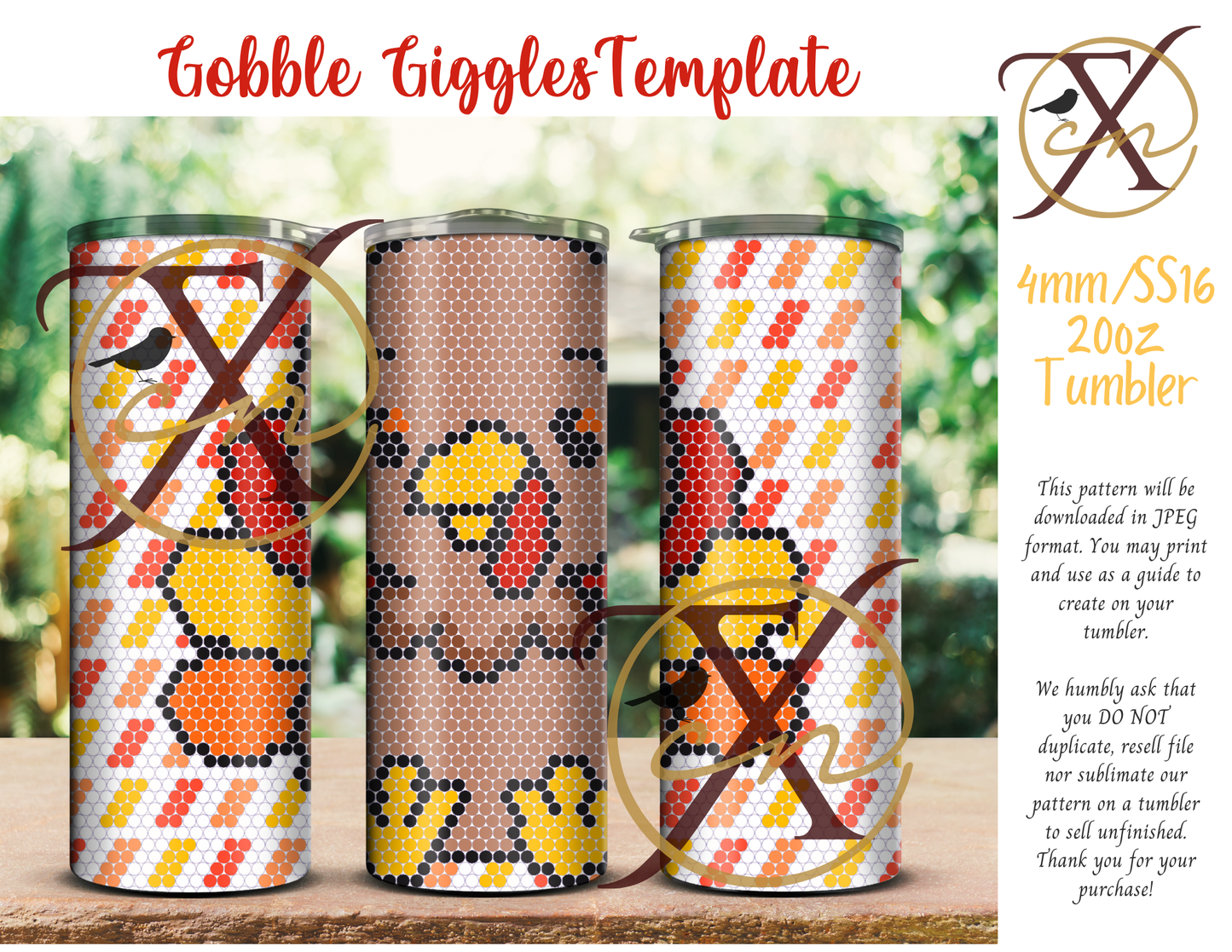 4mm Gobble Giggles Rhinestone Tumbler Template