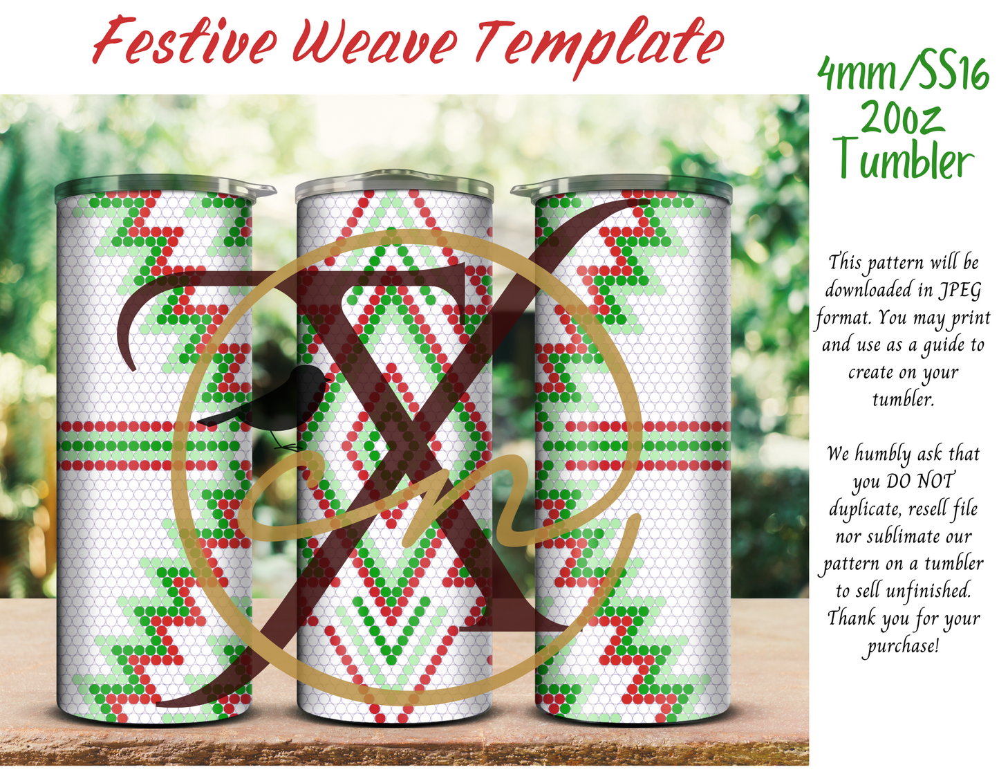 4mm Festive Weave Rhinestone Tumbler Template
