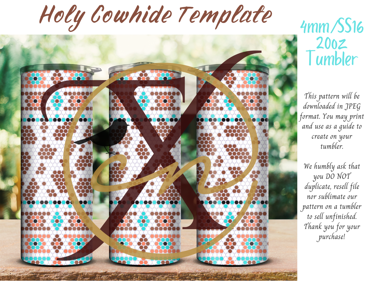 4mm Holy Cowhide Rhinestone Tumbler Template