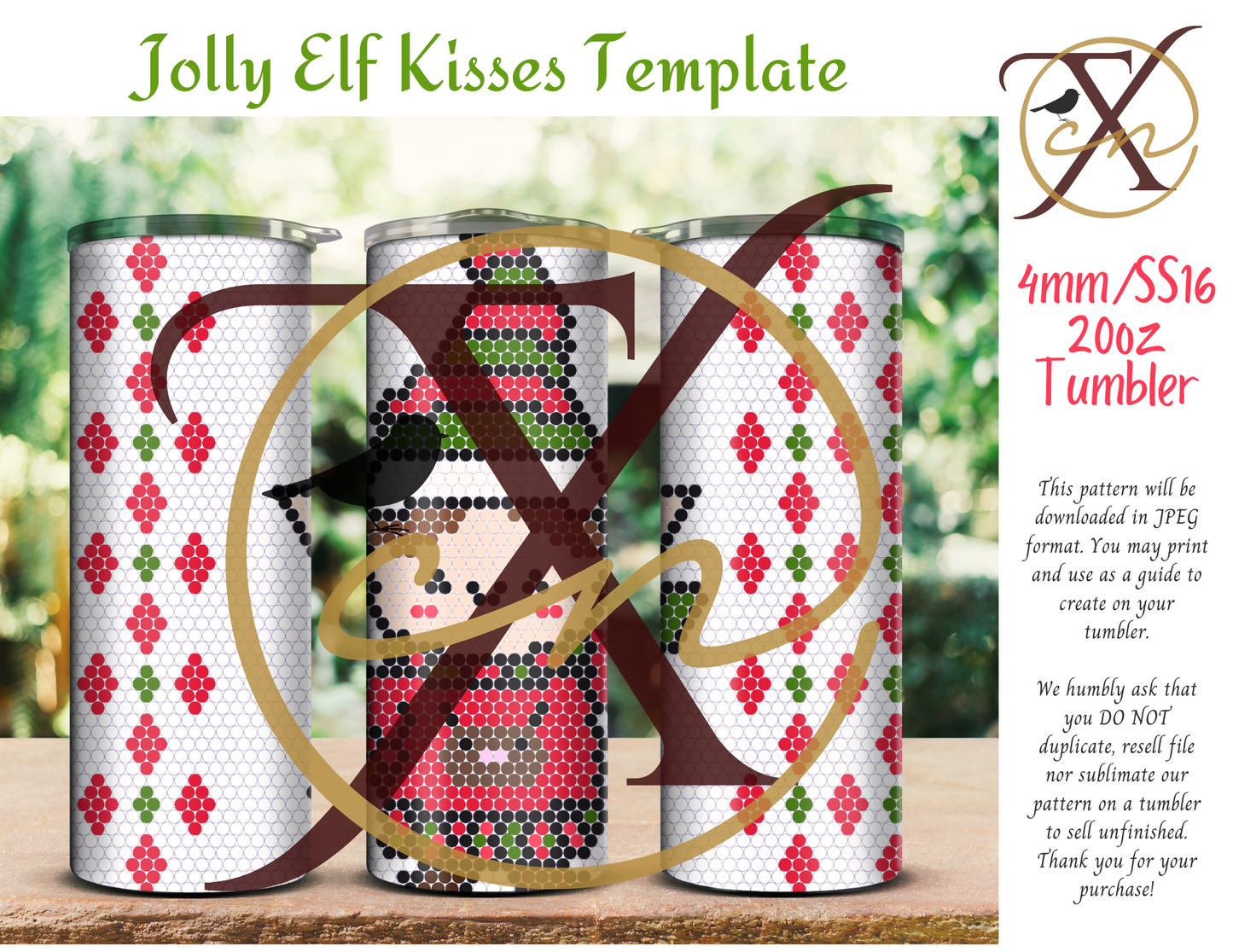 4mm Jolly Elf Kisses Rhinestone Tumbler Template