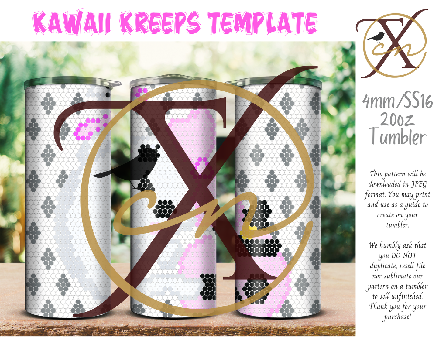 4mm Kawaii Kreeps Rhinestone Tumbler Template