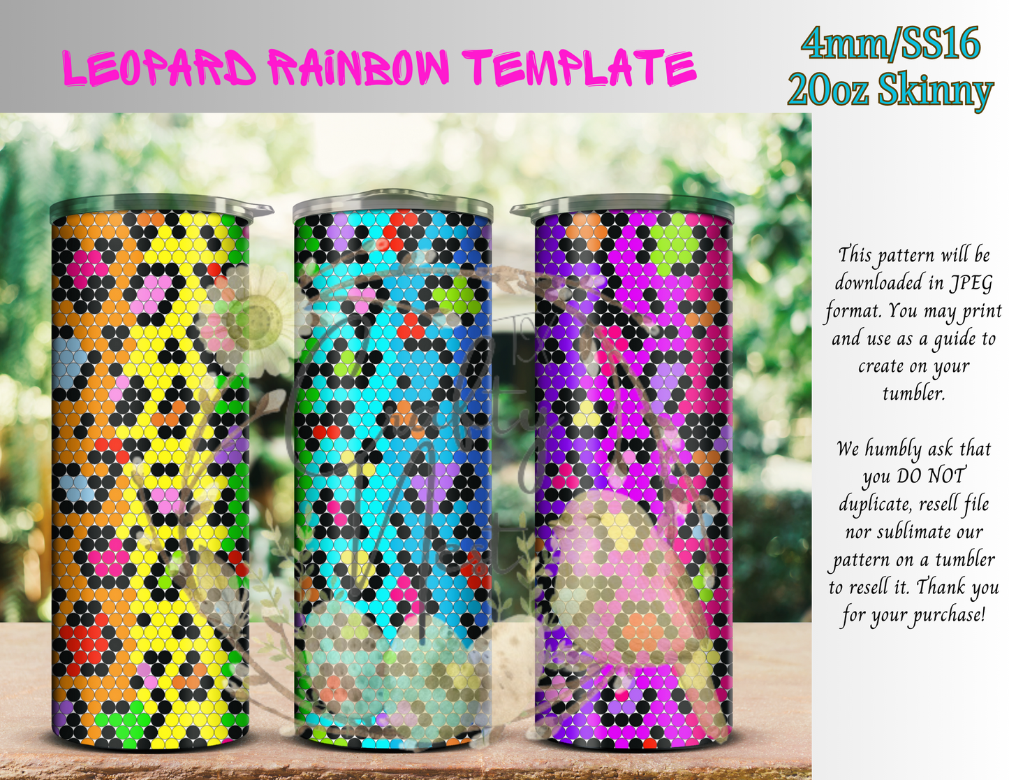 4mm Leopard Rainbow Rhinestone Tumbler Template