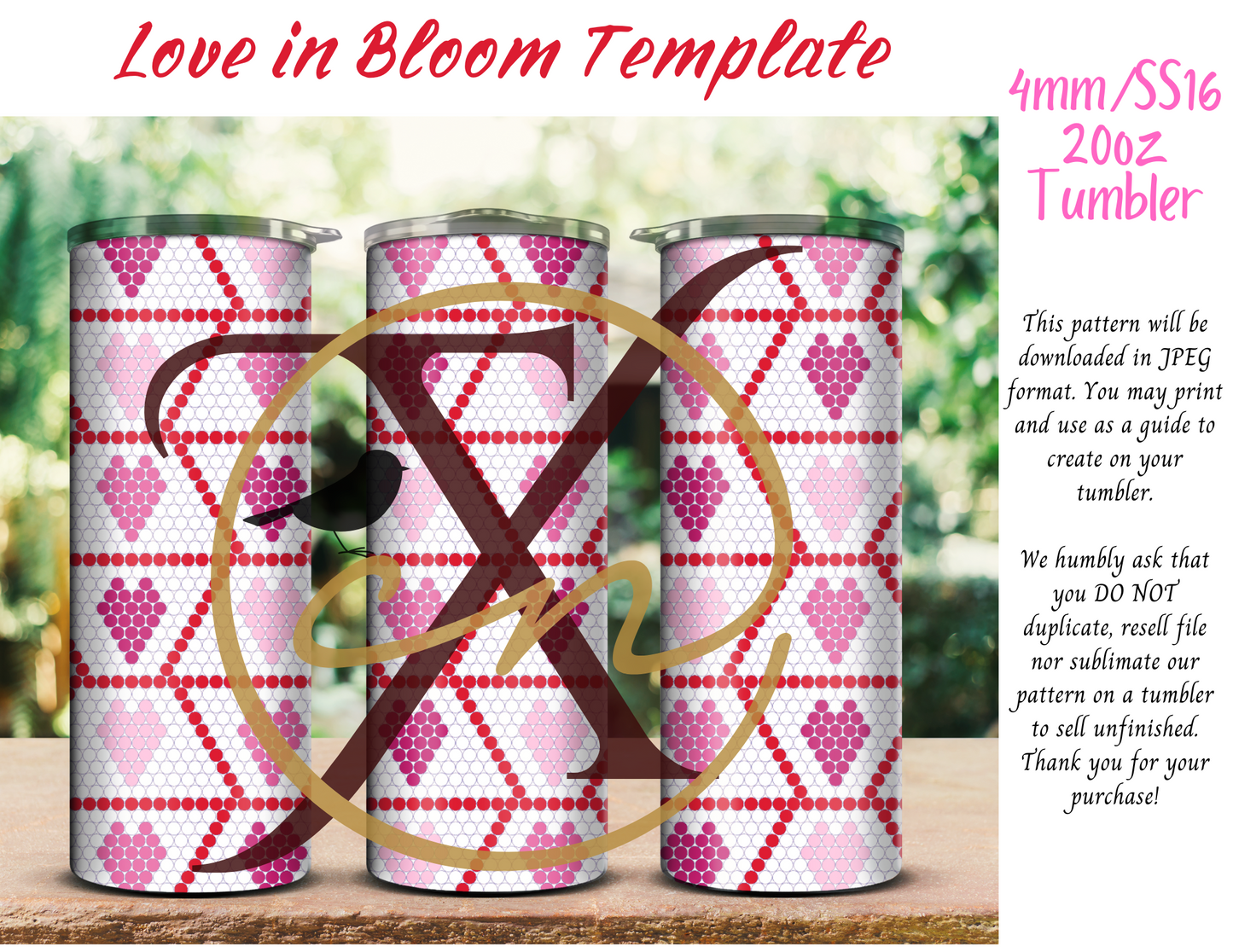 4mm Love in Bloom Rhinestone Tumbler Template