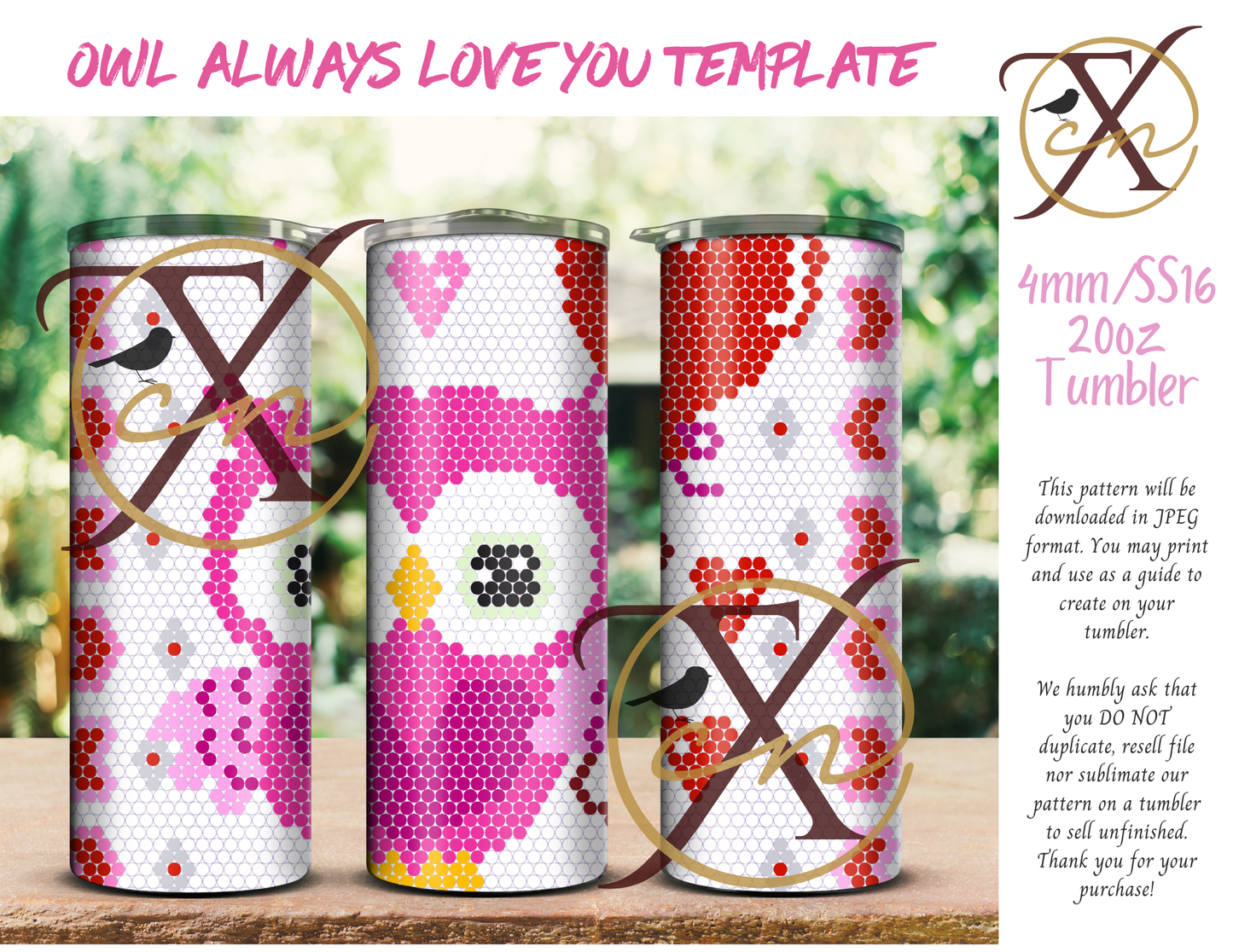 4mm Owl Always Love You Rhinestone Tumbler Template
