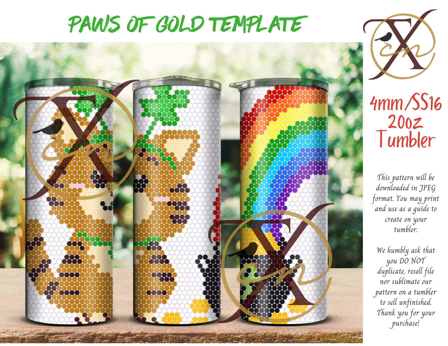 4mm Paws of Gold Rhinestone Tumbler Template