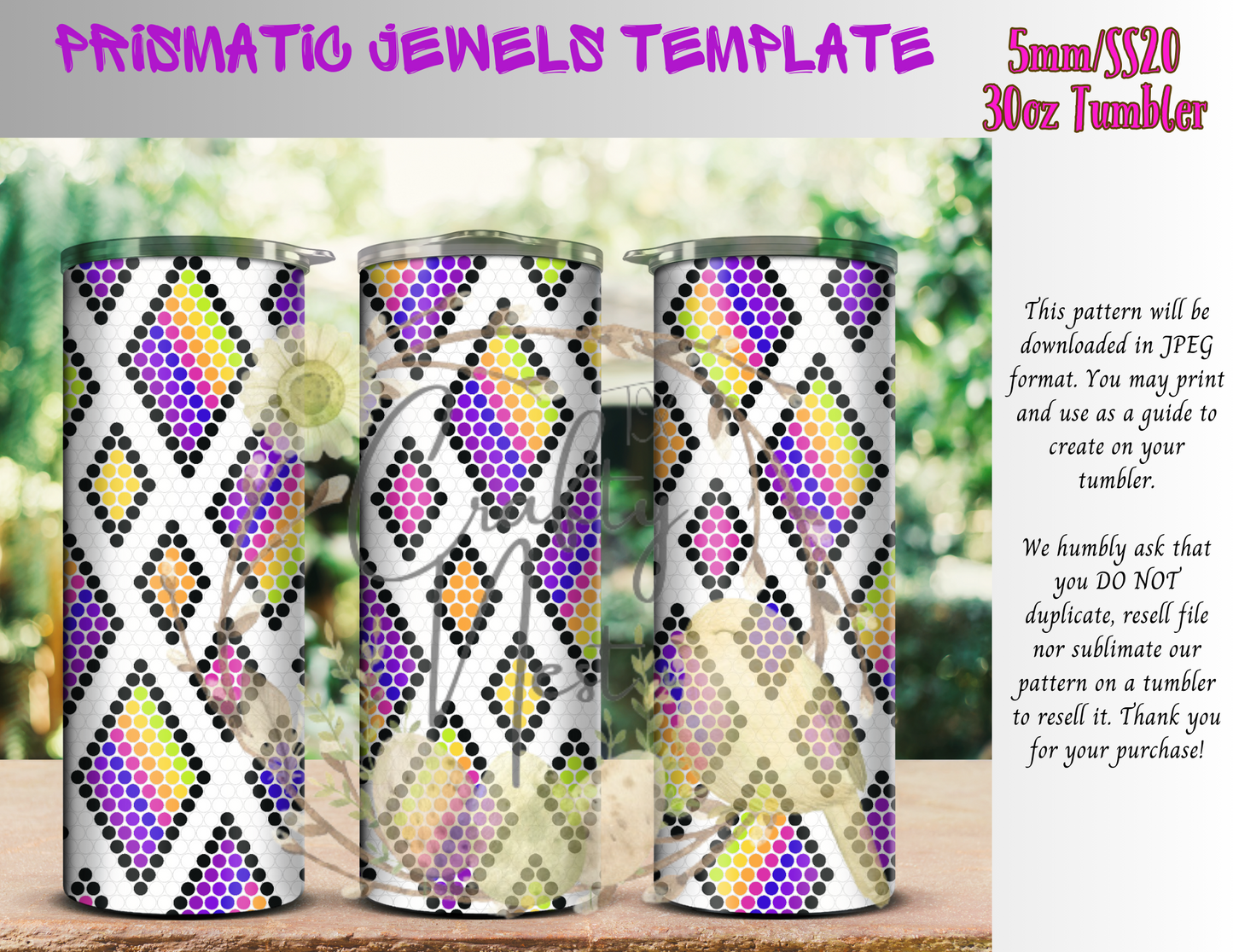 5mm/SS20 30oz Prismatic Jewels Rhinestone Tumbler Template