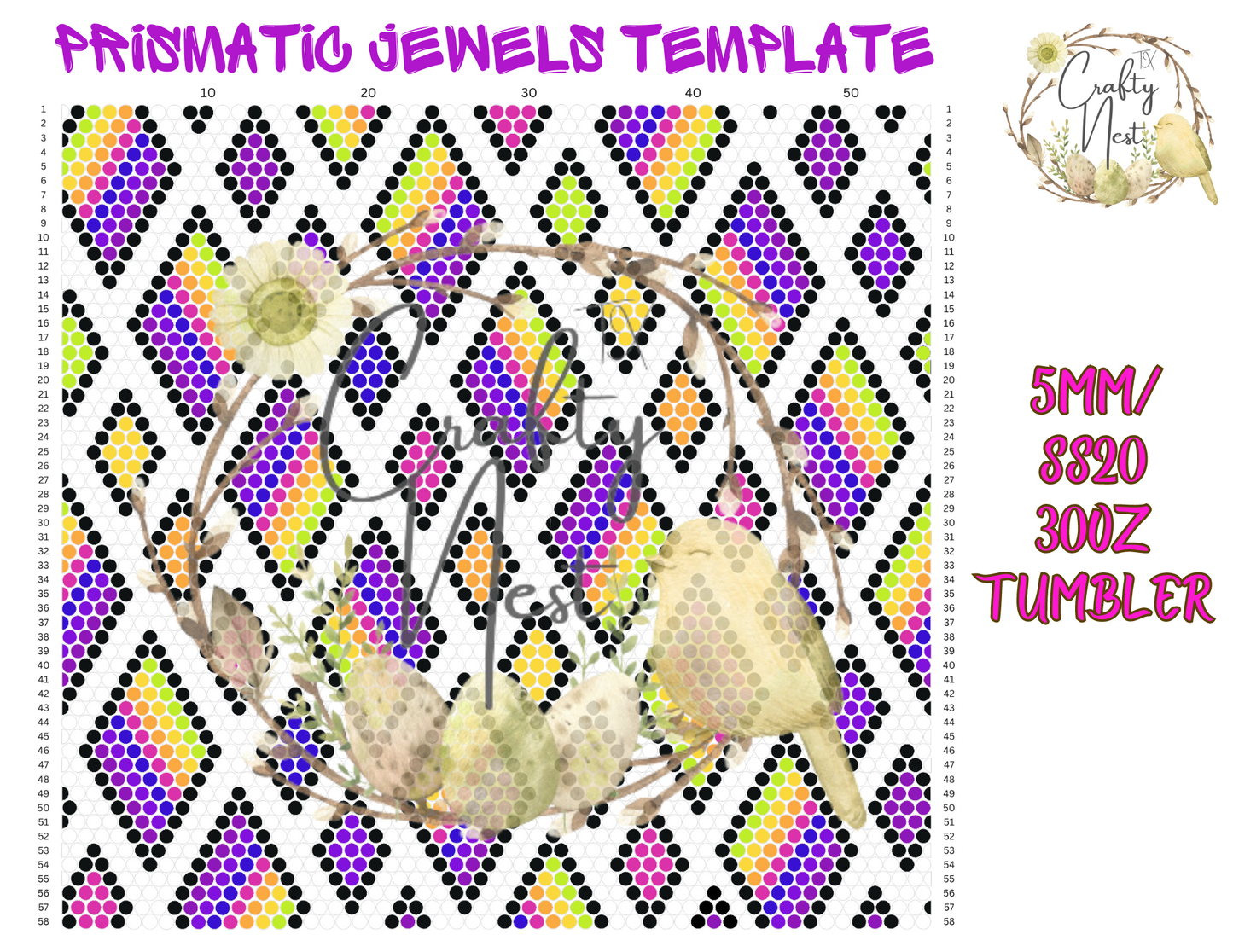5mm/SS20 30oz Prismatic Jewels Rhinestone Tumbler Template