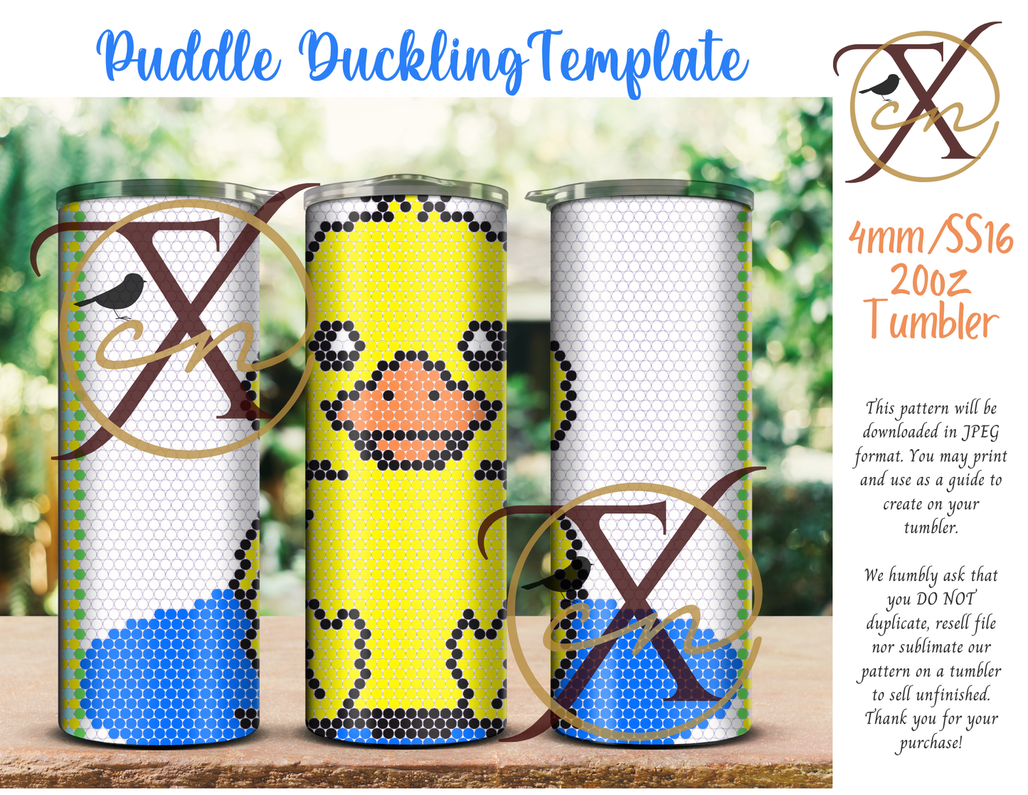 4mm Puddle Duckling Rhinestone Tumbler Template