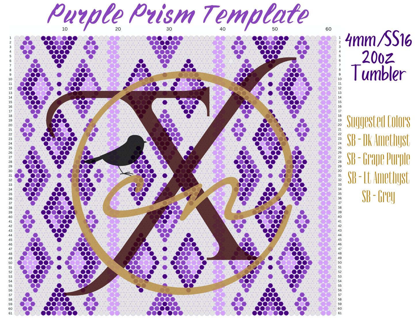 4mm Purple Prism Rhinestone Tumbler Template
