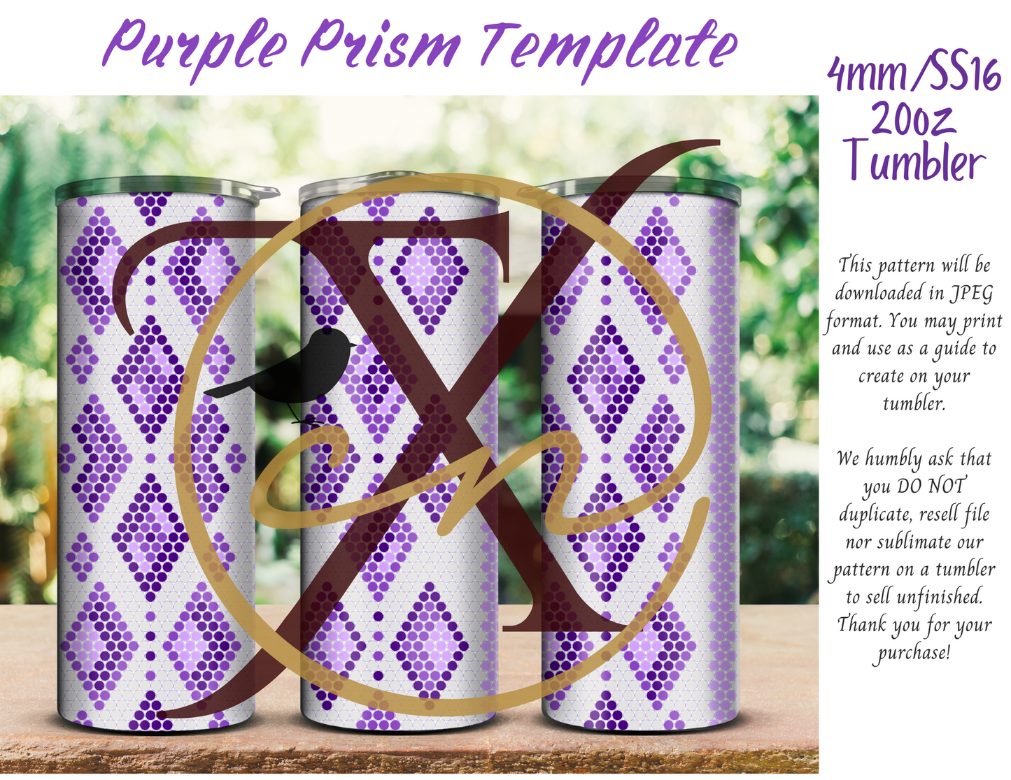 4mm Purple Prism Rhinestone Tumbler Template
