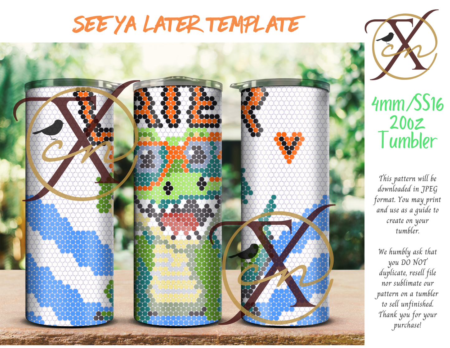 4mm See Ya Later Rhinestone Tumbler Template