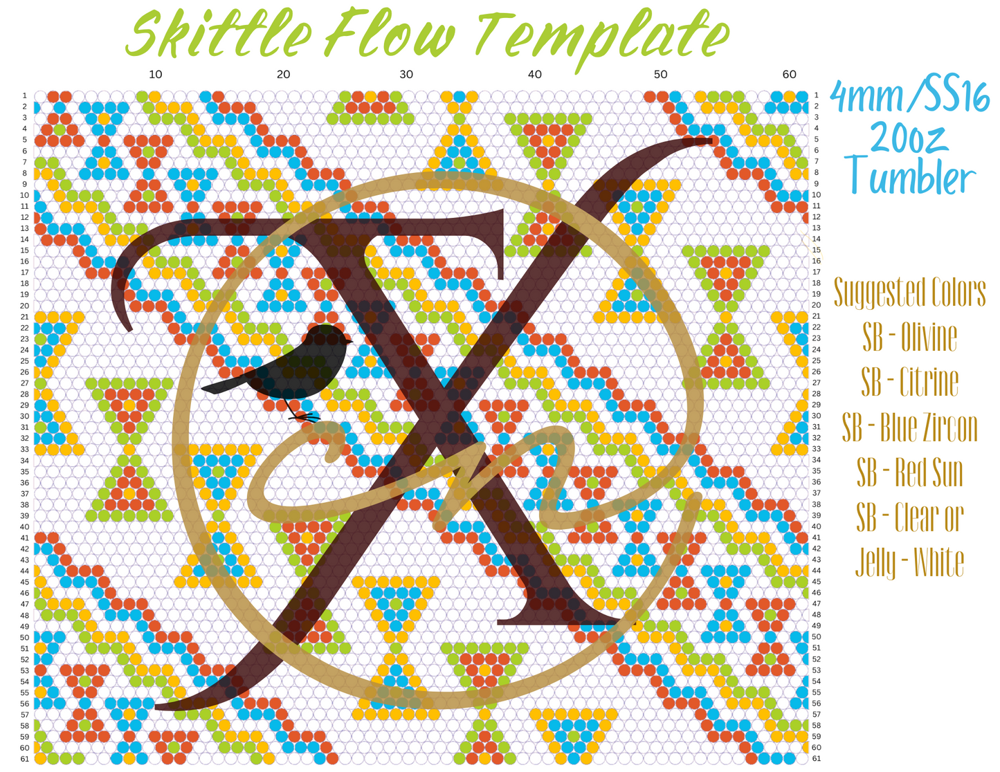 4mm Skittle Flow Rhinestone Tumbler Template