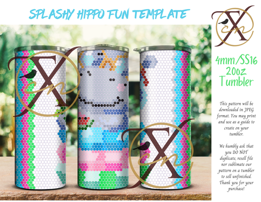 4mm Splashy Hippo Fun Rhinestone Tumbler Template