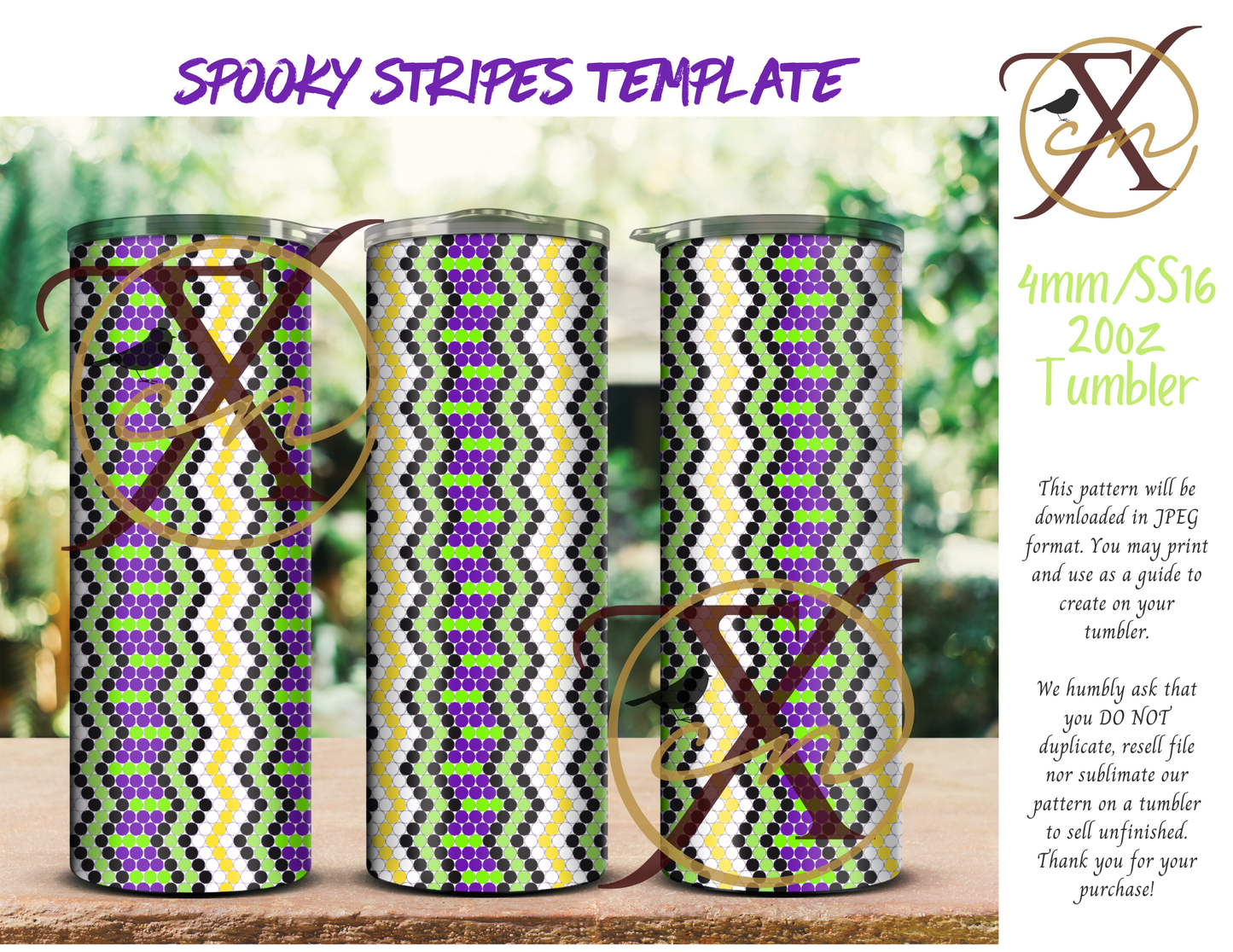 4mm Spooky Stripes Rhinestone Tumbler Template