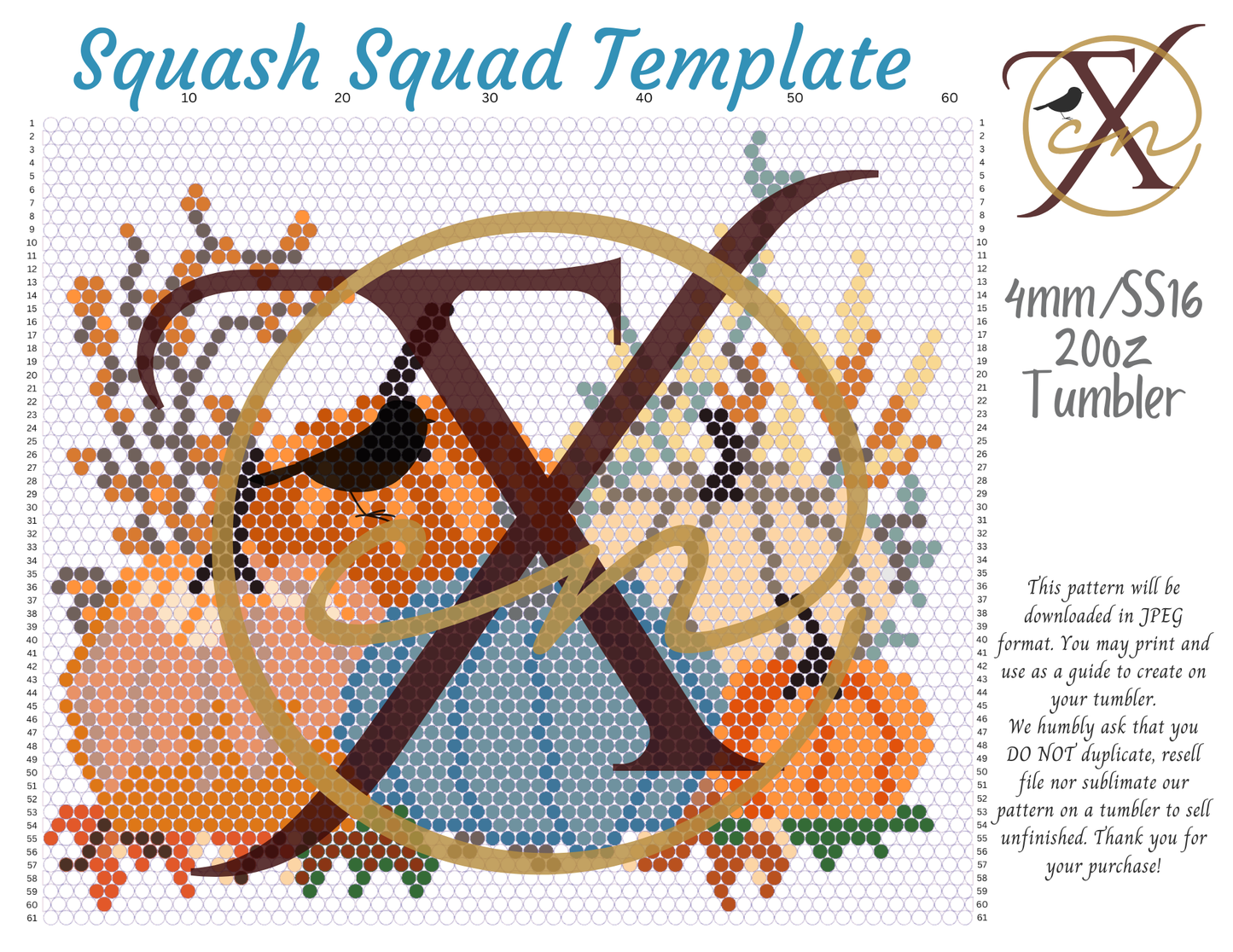 4mm Squash Squad Rhinestone Tumbler Template