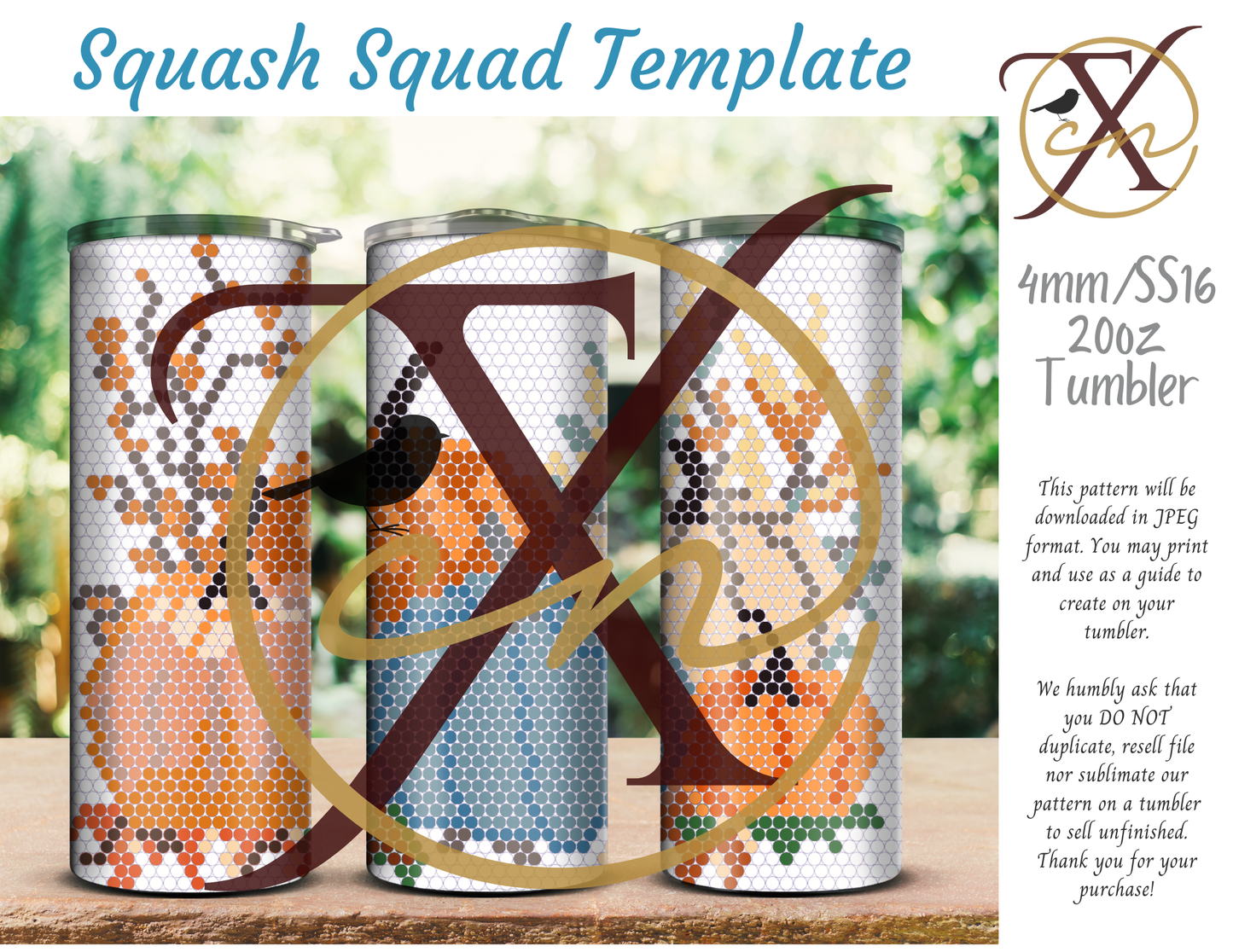 4mm Squash Squad Rhinestone Tumbler Template