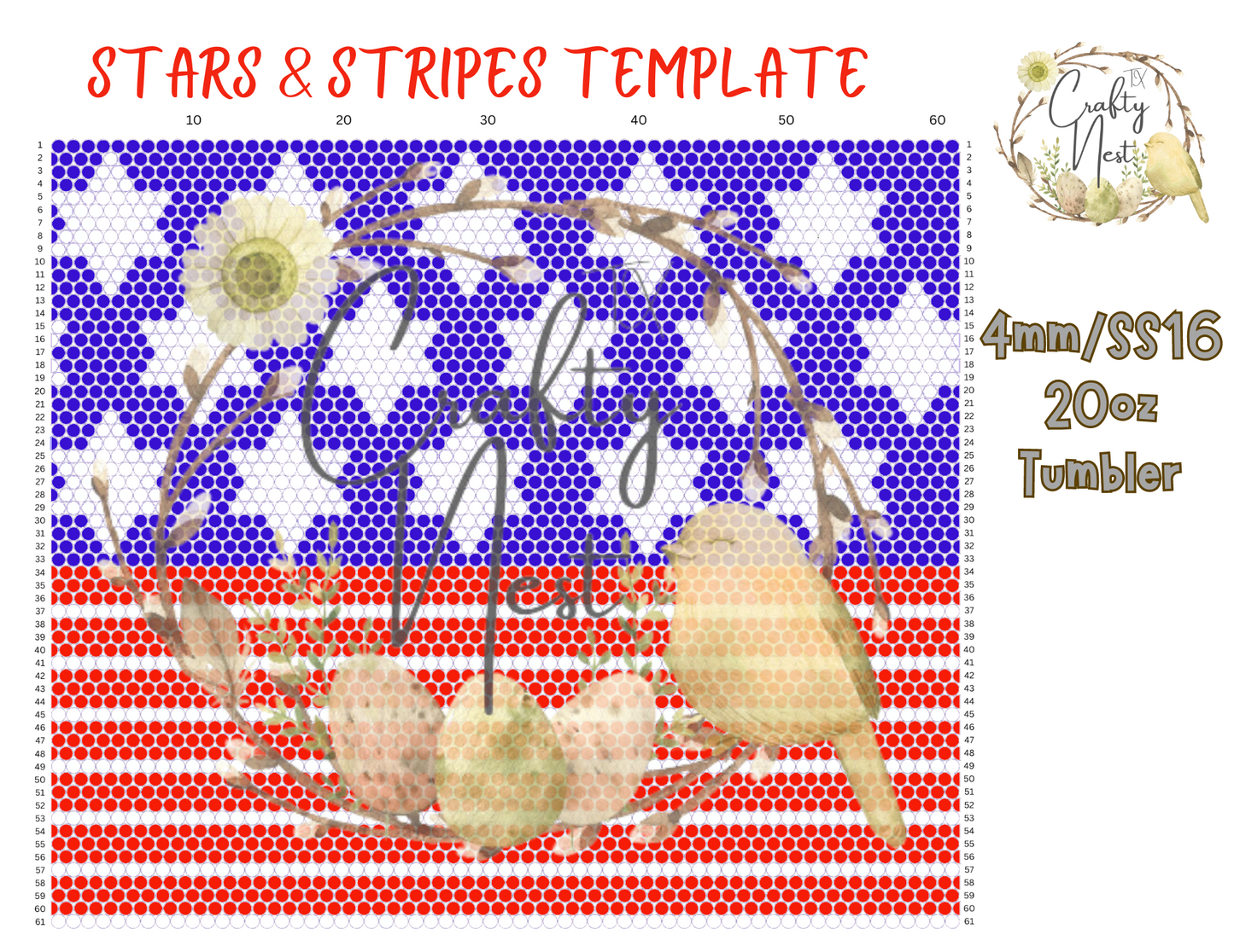 4mm Stars & Stripes Rhinestone Tumbler Template