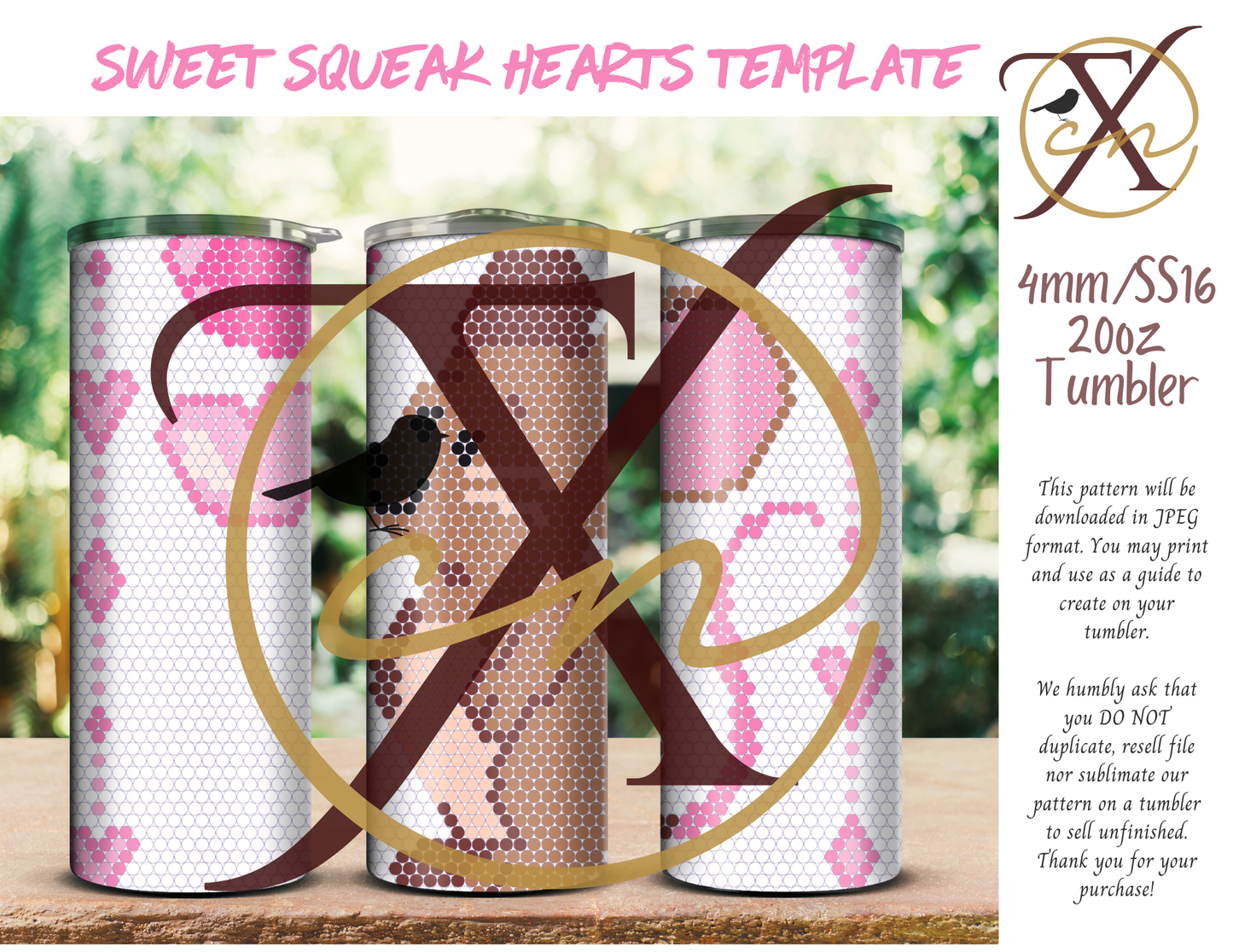 4mm Sweet Squeak Hearts Rhinestone Tumbler Template