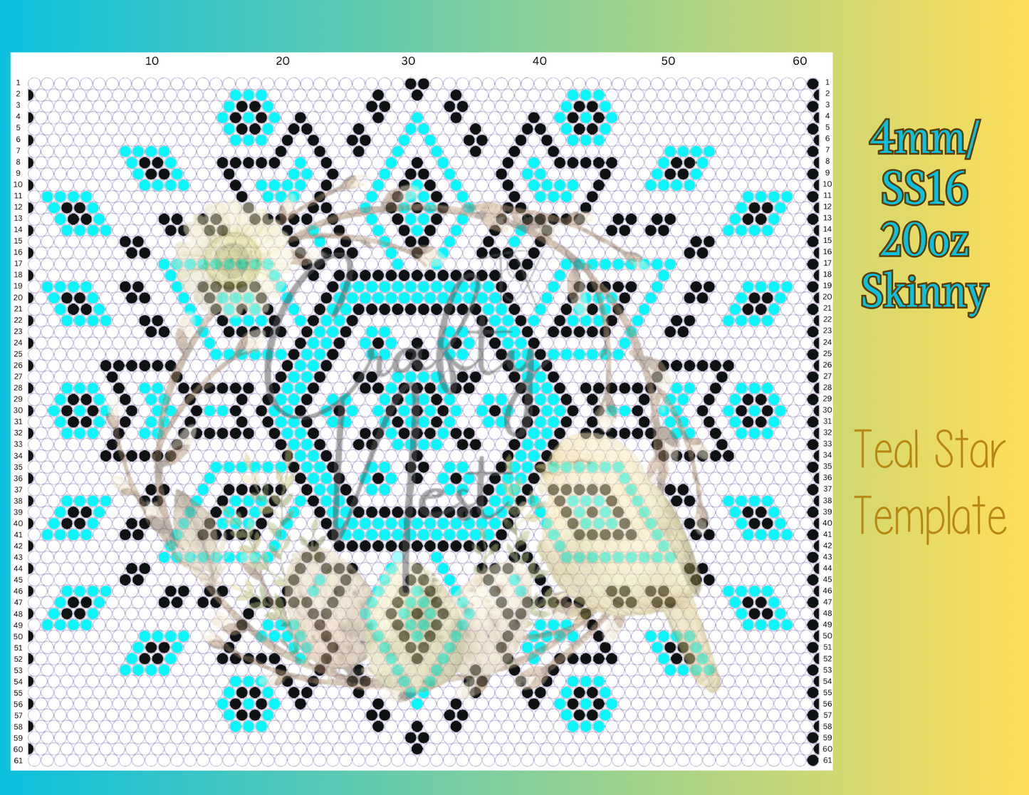 4mm Teal Star Rhinestone Tumbler Template