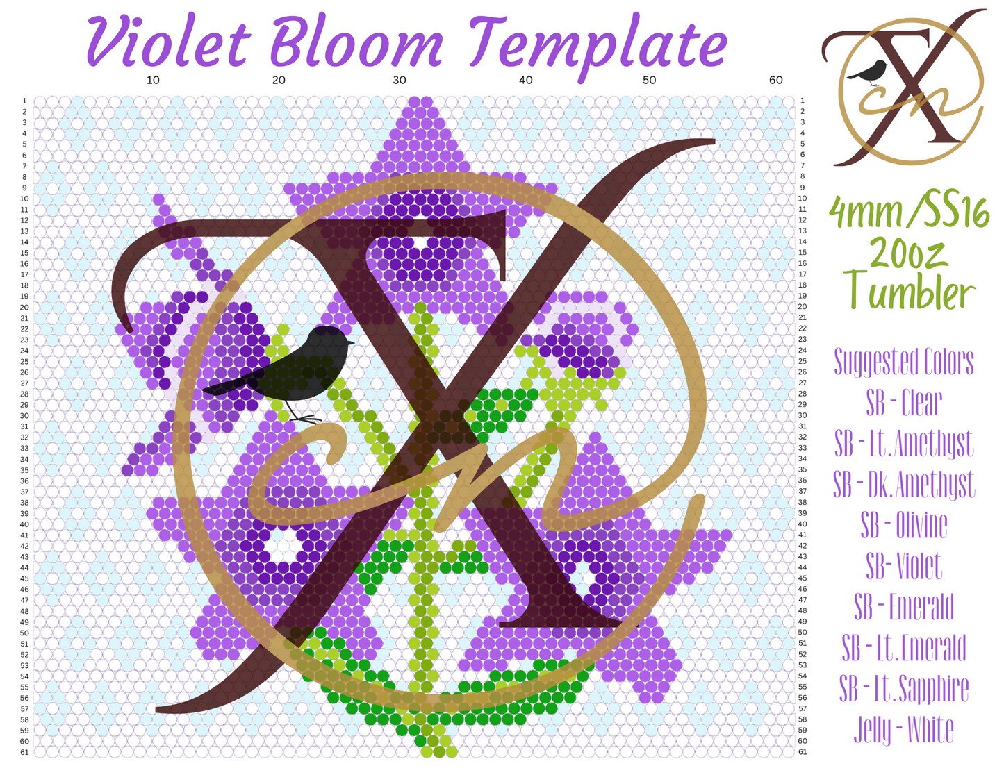 4mm Violet Bloom Rhinestone Tumbler Template