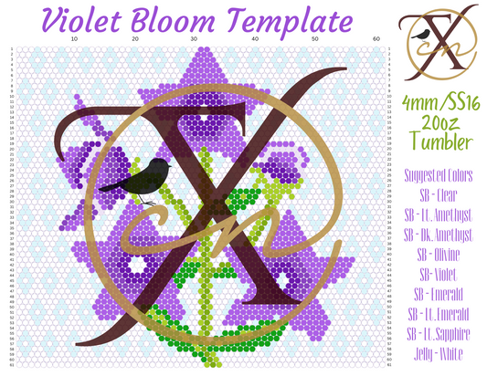 4mm Violet Bloom Rhinestone Tumbler Template