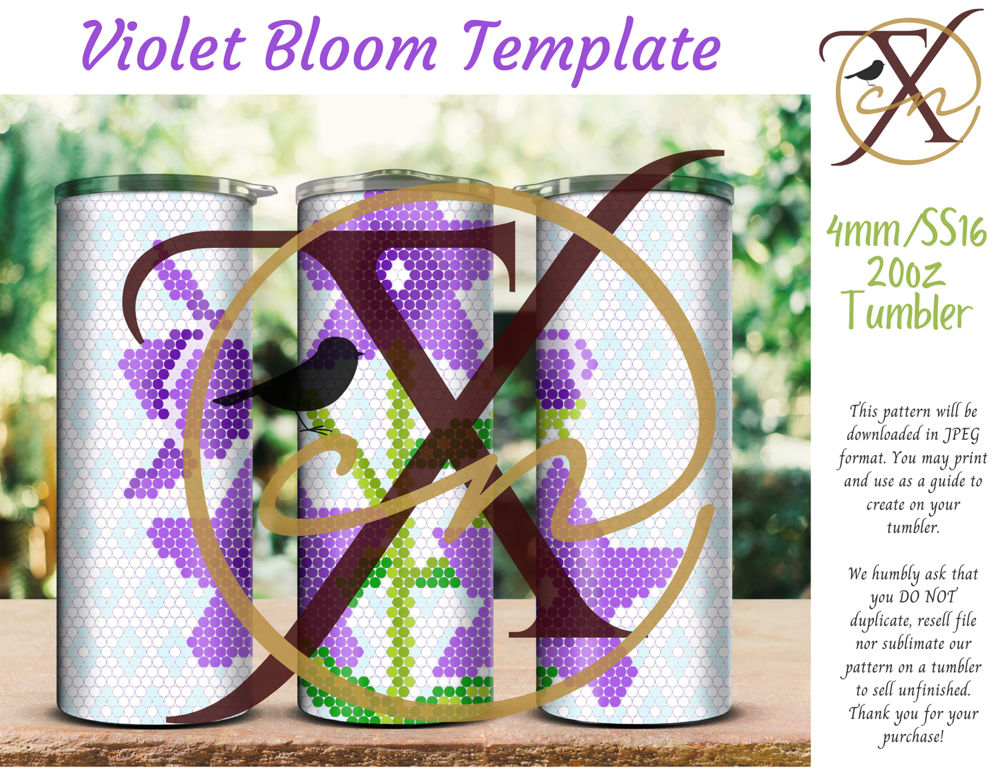 4mm Violet Bloom Rhinestone Tumbler Template