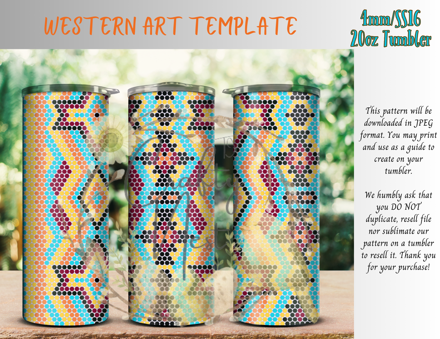 4mm Western Art Rhinestone Tumbler Template