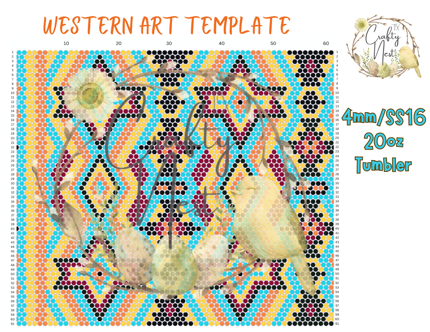 4mm Western Art Rhinestone Tumbler Template