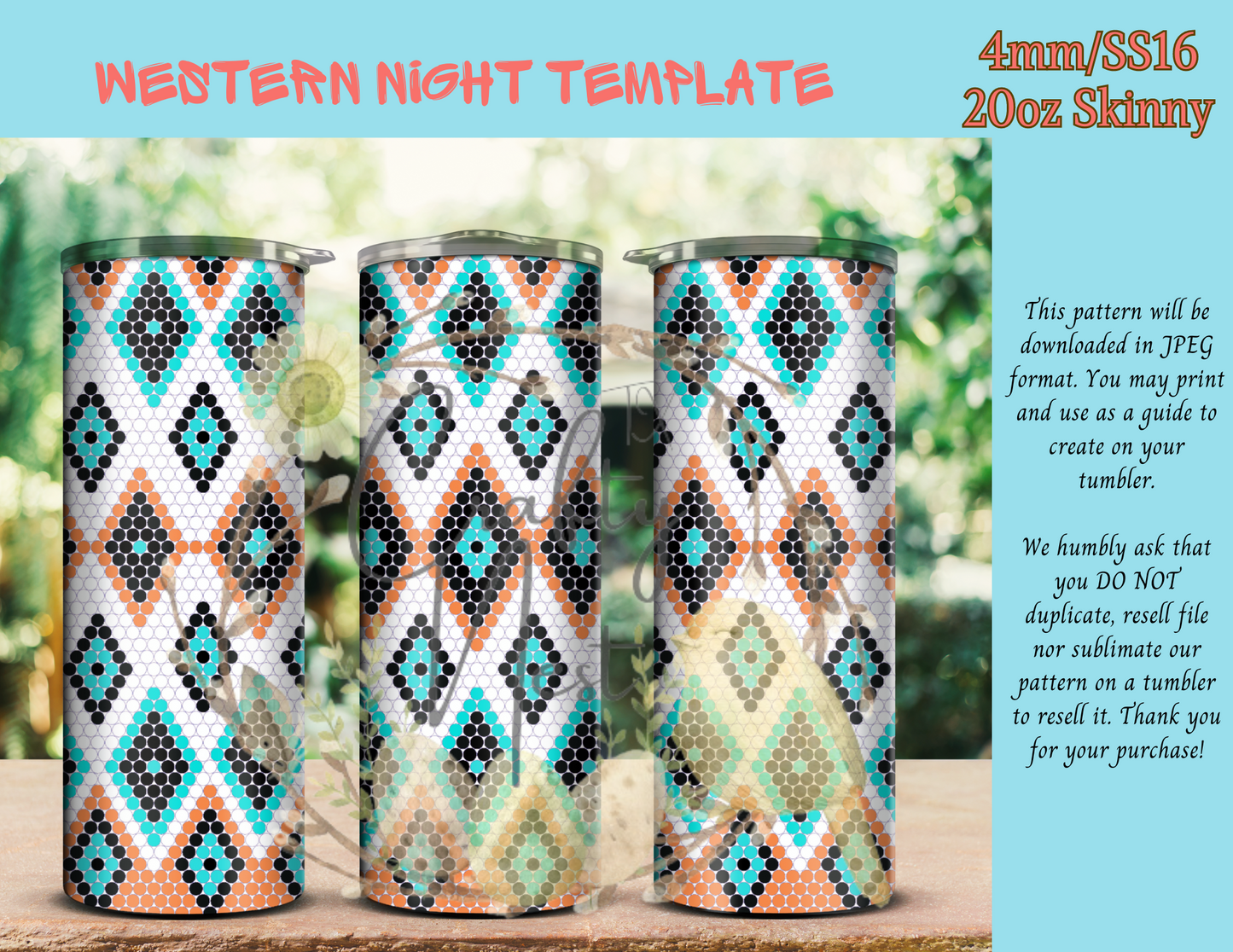 4mm Western Night Rhinestone Tumbler Template