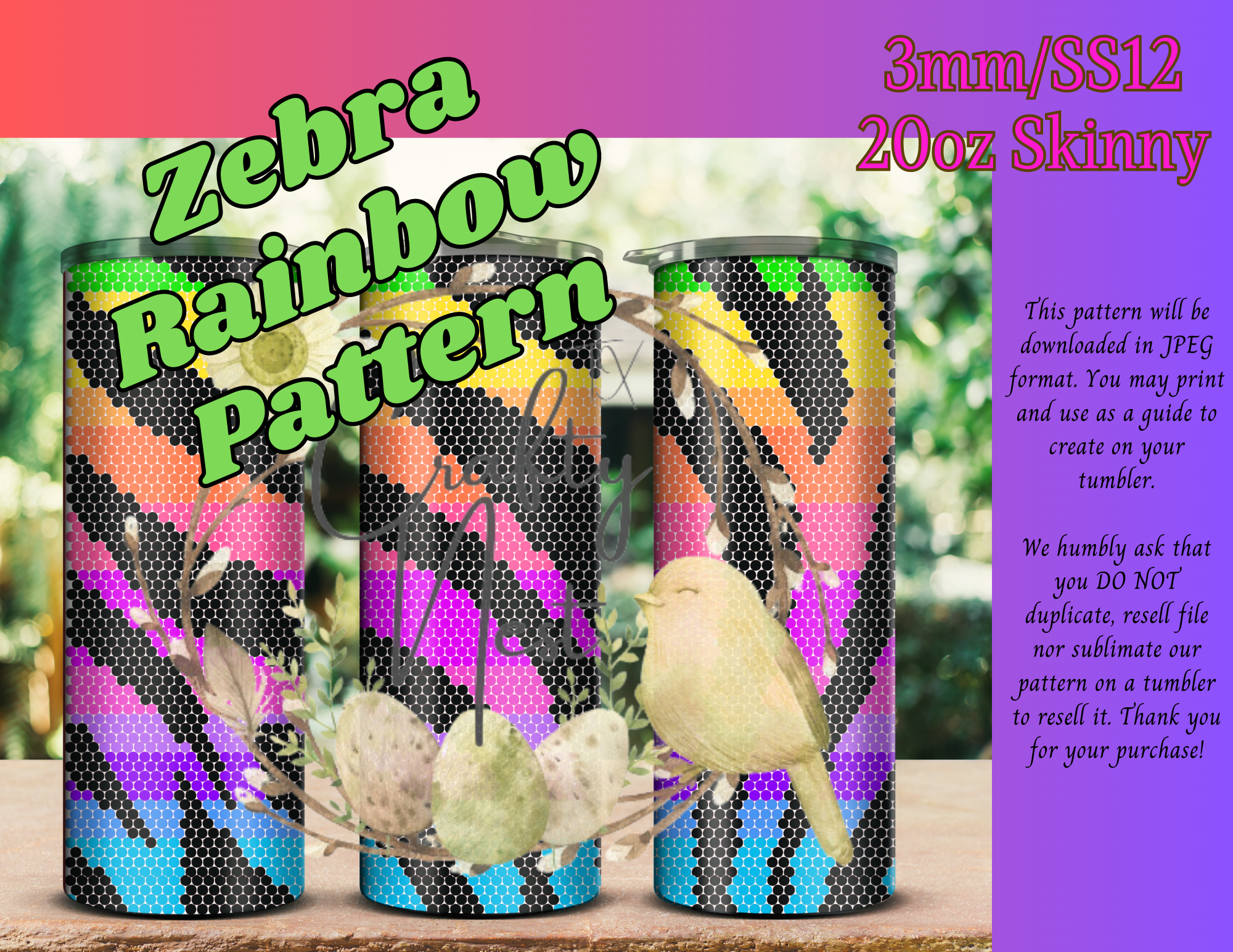 3mm Zebra Rainbow Rhinestone Tumbler Template – TXCRAFTYNEST