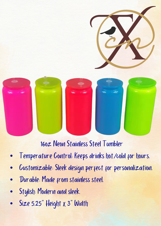 16oz Neon Stainless Steel Tumblers