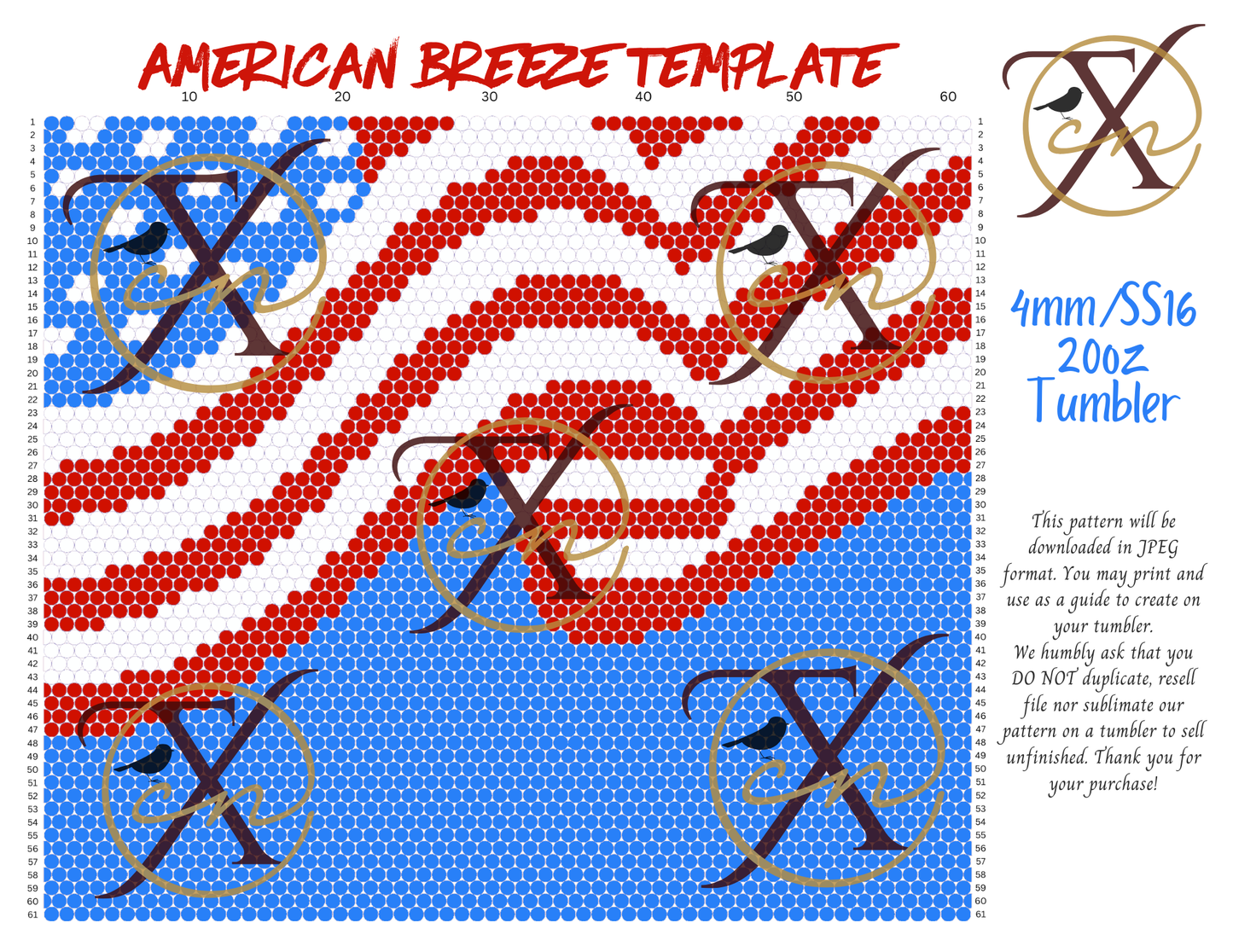 4mm American Breeze Rhinestone Tumbler Template