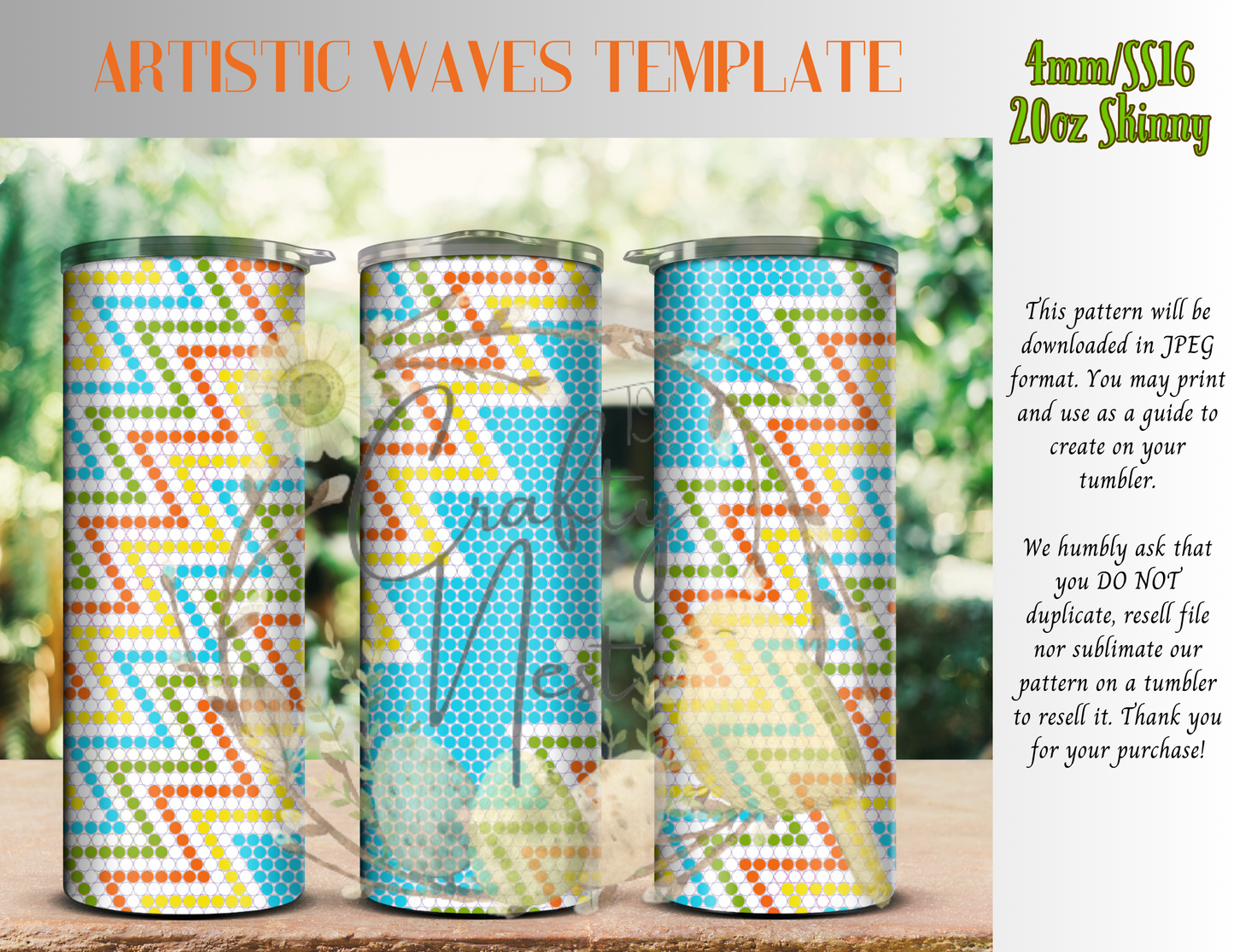 4mm Artistic Waves Rhinestone Tumbler Template